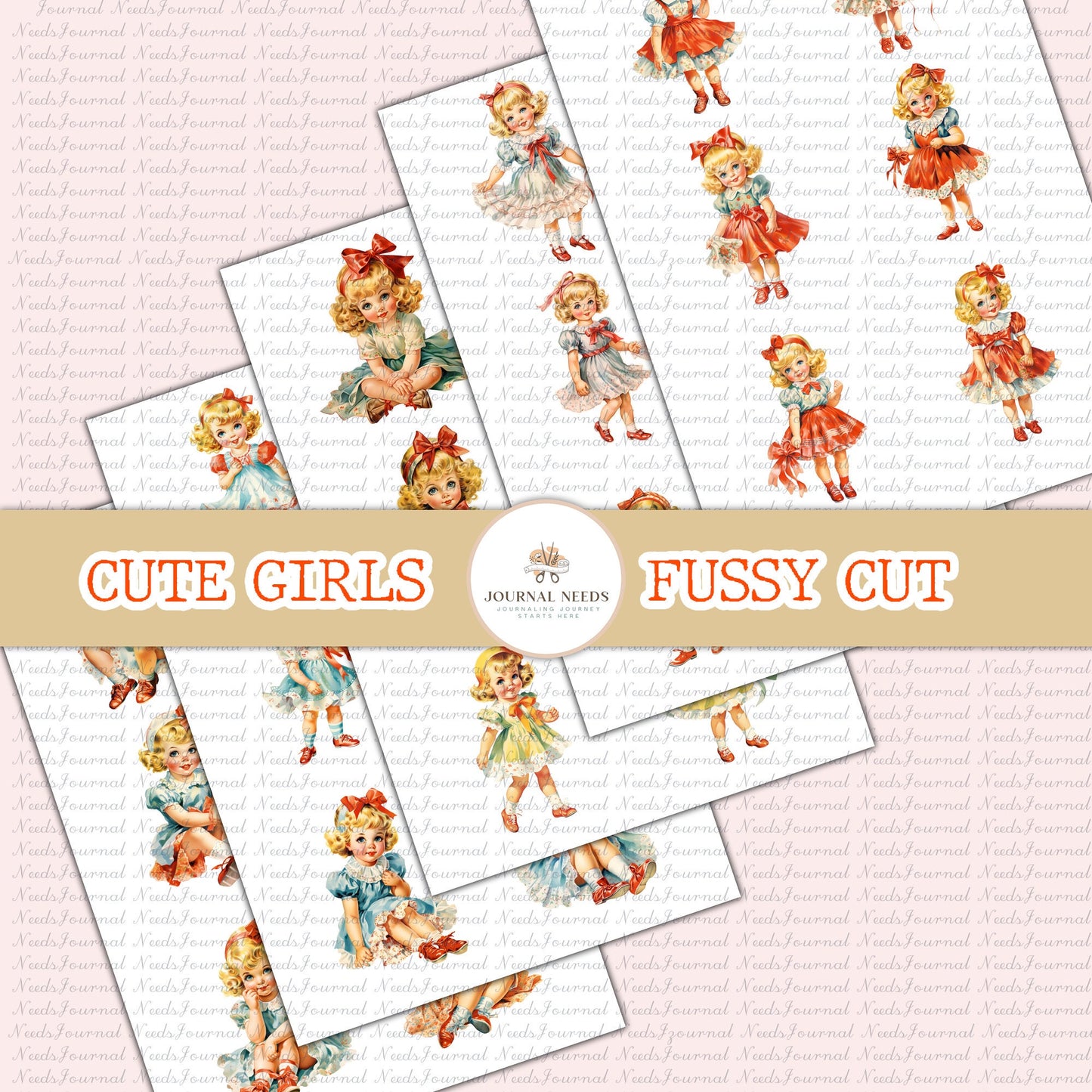 Vintage Retro Cute Girls Charm: 80 Vintage Cute Girls for Junk Journaling and Collage Creations .png jpg pdf . scrapbooking junk journal kit