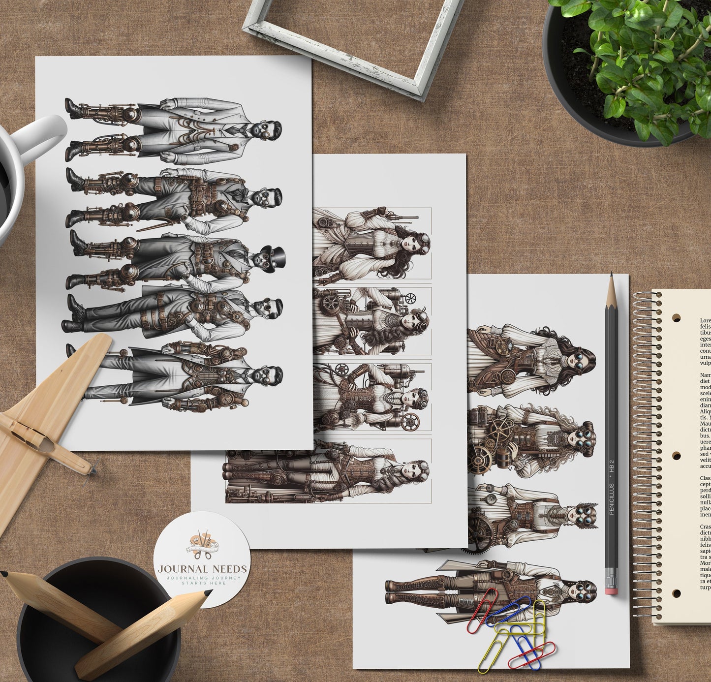 Steampunk Vintage Collage Sheets 47 . Backgrounds Bundle - Quality PNG, PDF, JPG - for Junk Journaling Scrapbooking and more | journal needs