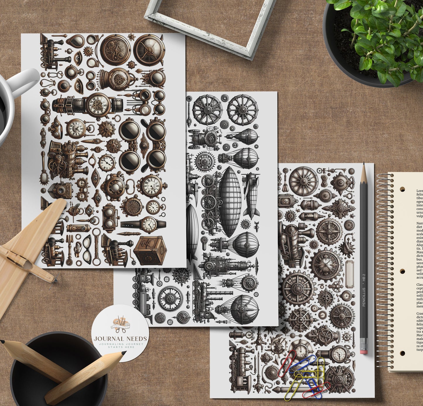 Steampunk Vintage Collage Sheets 47 . Backgrounds Bundle - Quality PNG, PDF, JPG - for Junk Journaling Scrapbooking and more | journal needs