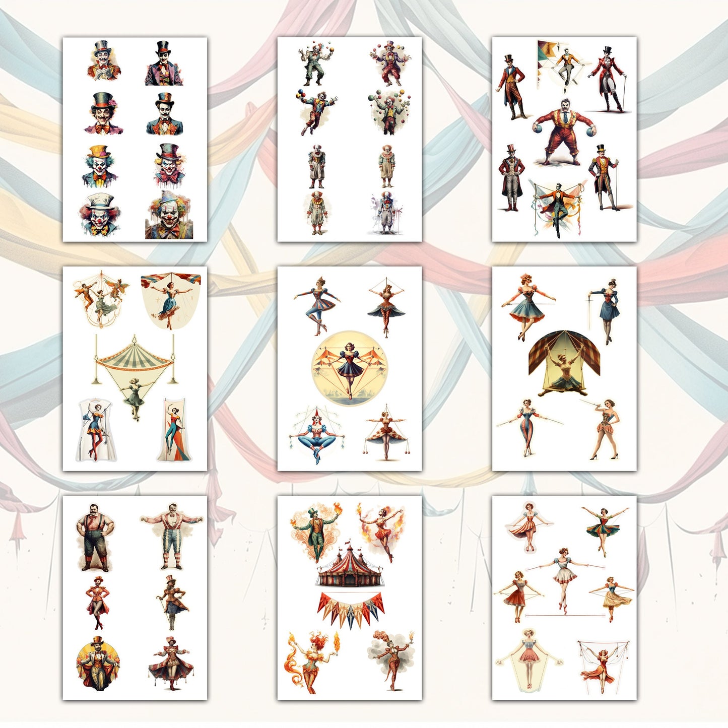 Vintage Spooky Circuses Printable Collection: 52 Sheets - PDF, PNG, JPG for Creative Journals and Crafts