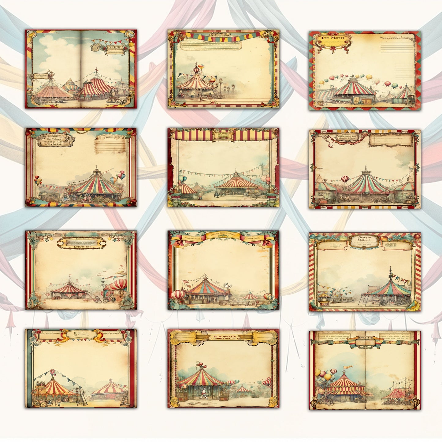 Vintage Spooky Circuses Printable Collection: 52 Sheets - PDF, PNG, JPG for Creative Journals and Crafts