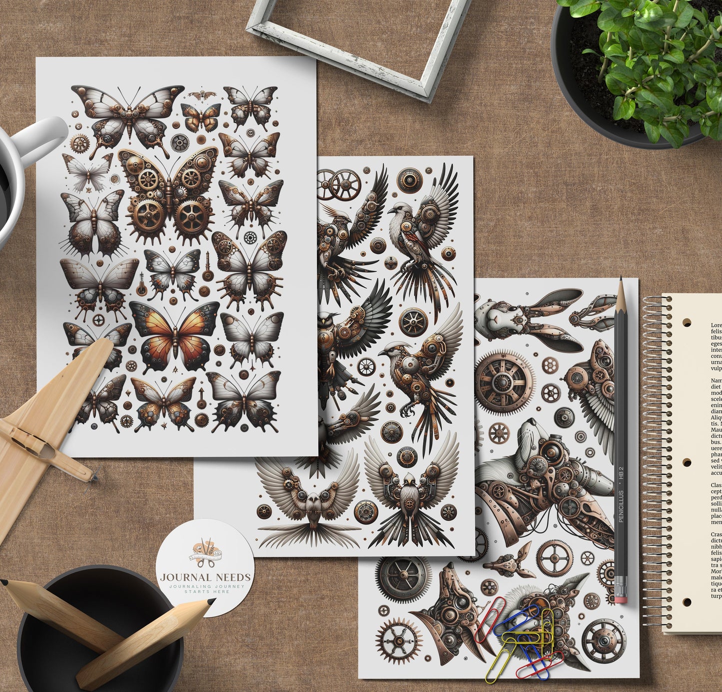 Steampunk Vintage Collage Sheets 47 . Backgrounds Bundle - Quality PNG, PDF, JPG - for Junk Journaling Scrapbooking and more | journal needs