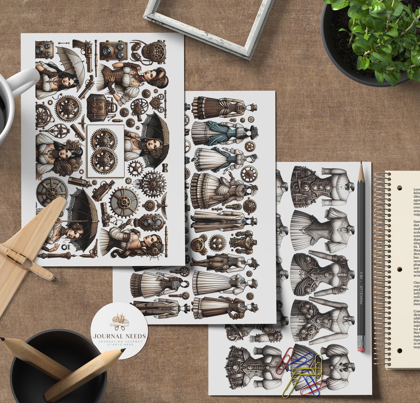 Steampunk Vintage Collage Sheets 47 . Backgrounds Bundle - Quality PNG, PDF, JPG - for Junk Journaling Scrapbooking and more | journal needs