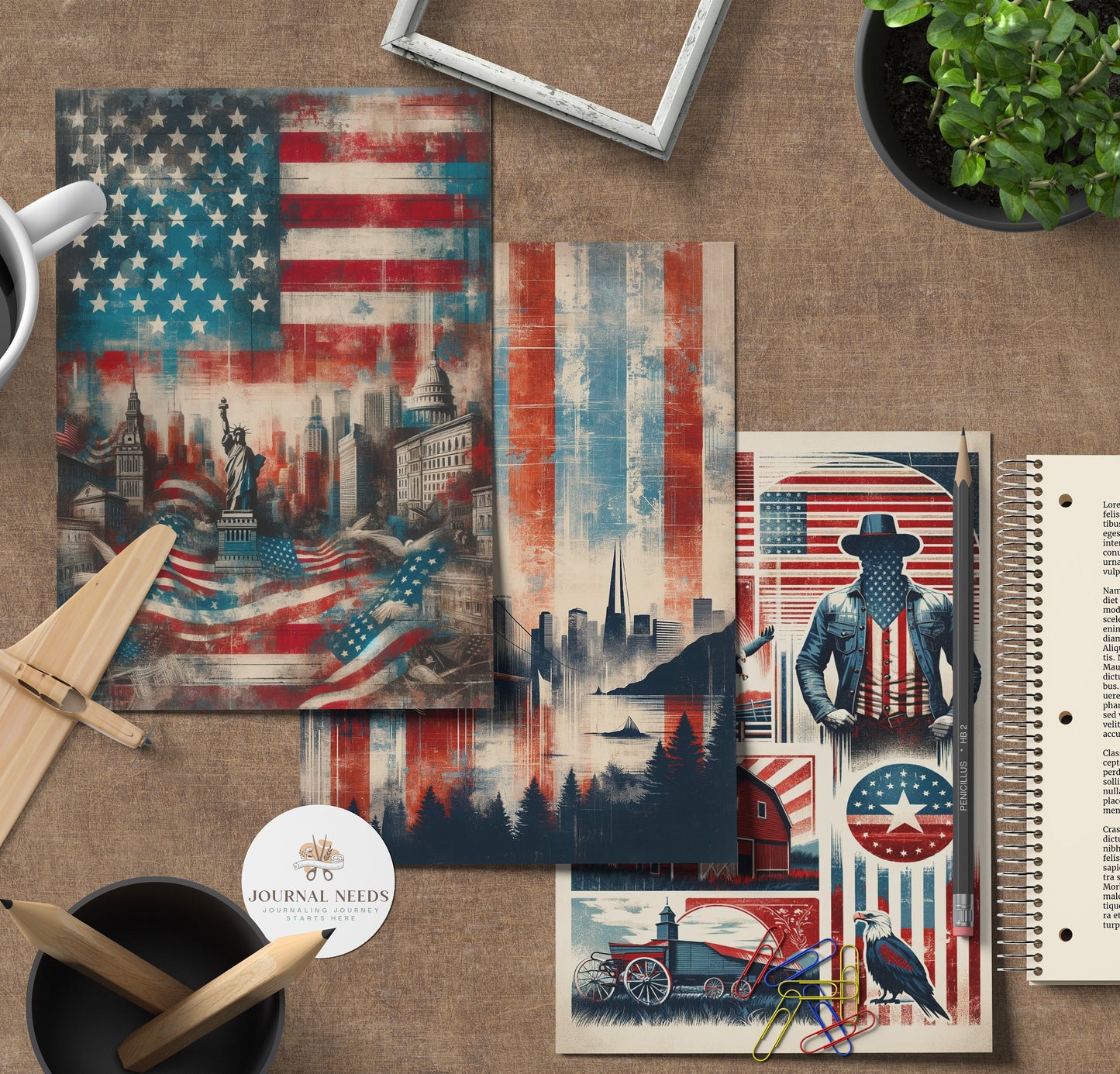 Vintage Americana Grunge: 15-Page Digital Collection for Scrapbooking and Junk Journaling - JPG & PDF - junk journal pages - united states