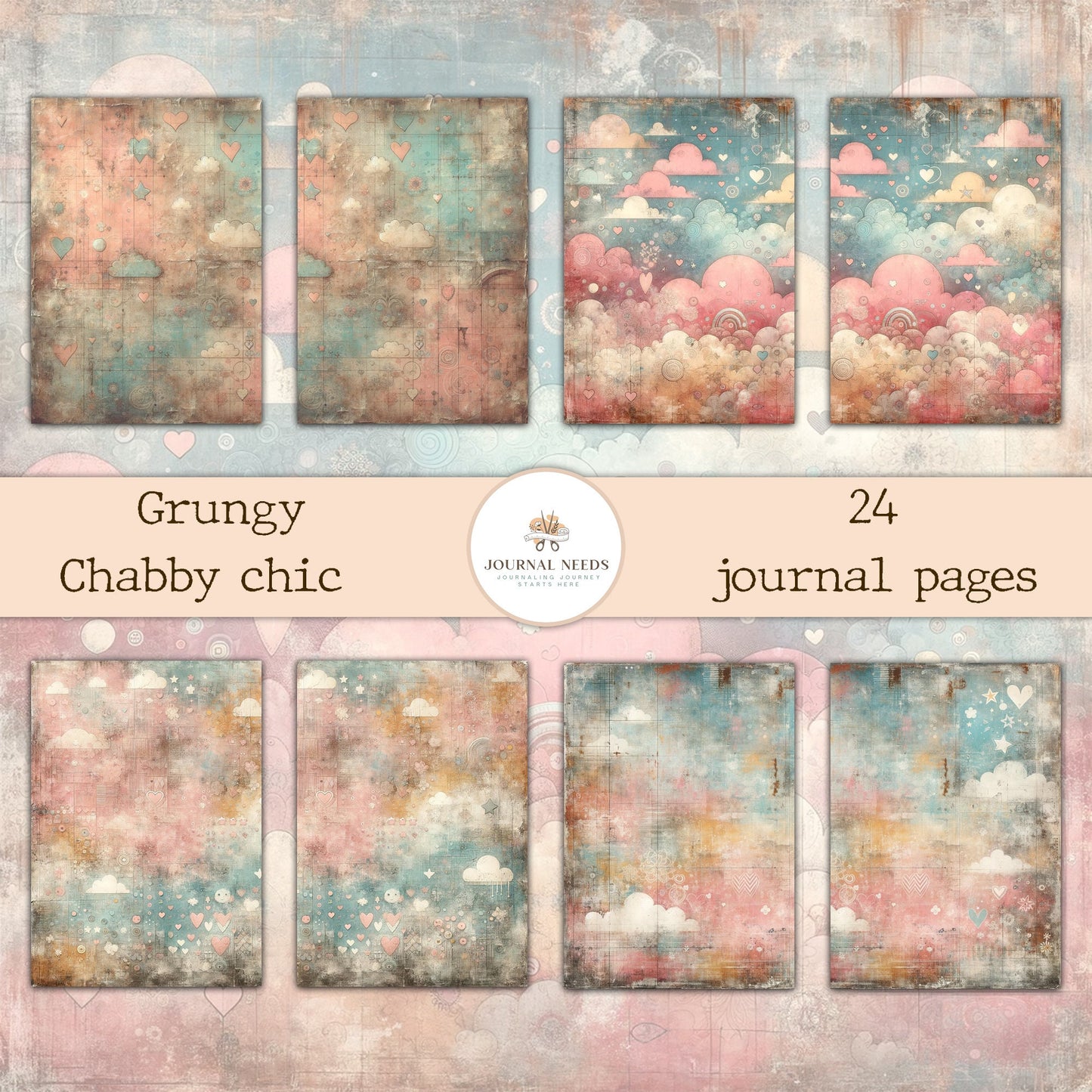Grungy Chubby Chic Papers: 24 Rustic Charm Infused Sheets for Your Junk Journals and Craft Projects vintage pages