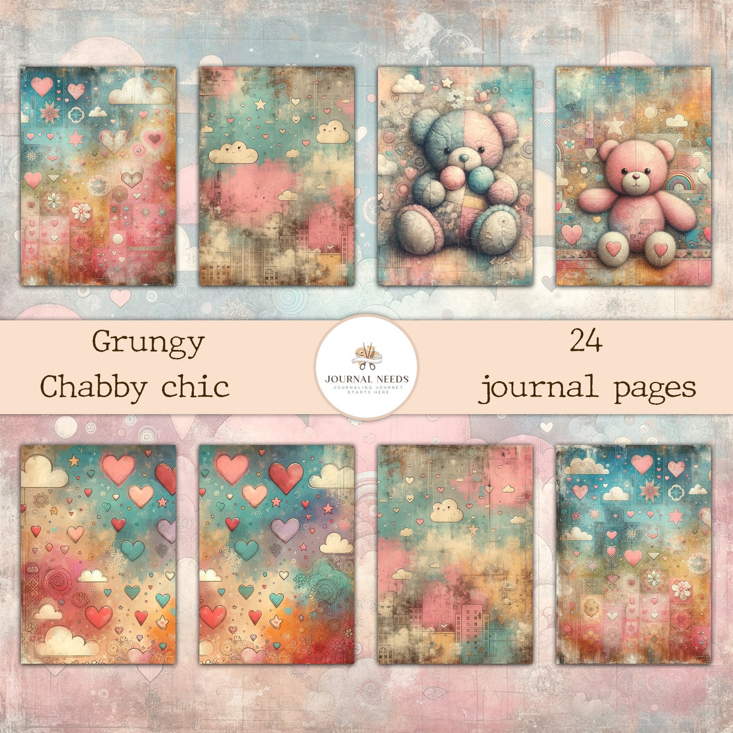 Grungy Chubby Chic Papers: 24 Rustic Charm Infused Sheets for Your Junk Journals and Craft Projects vintage pages