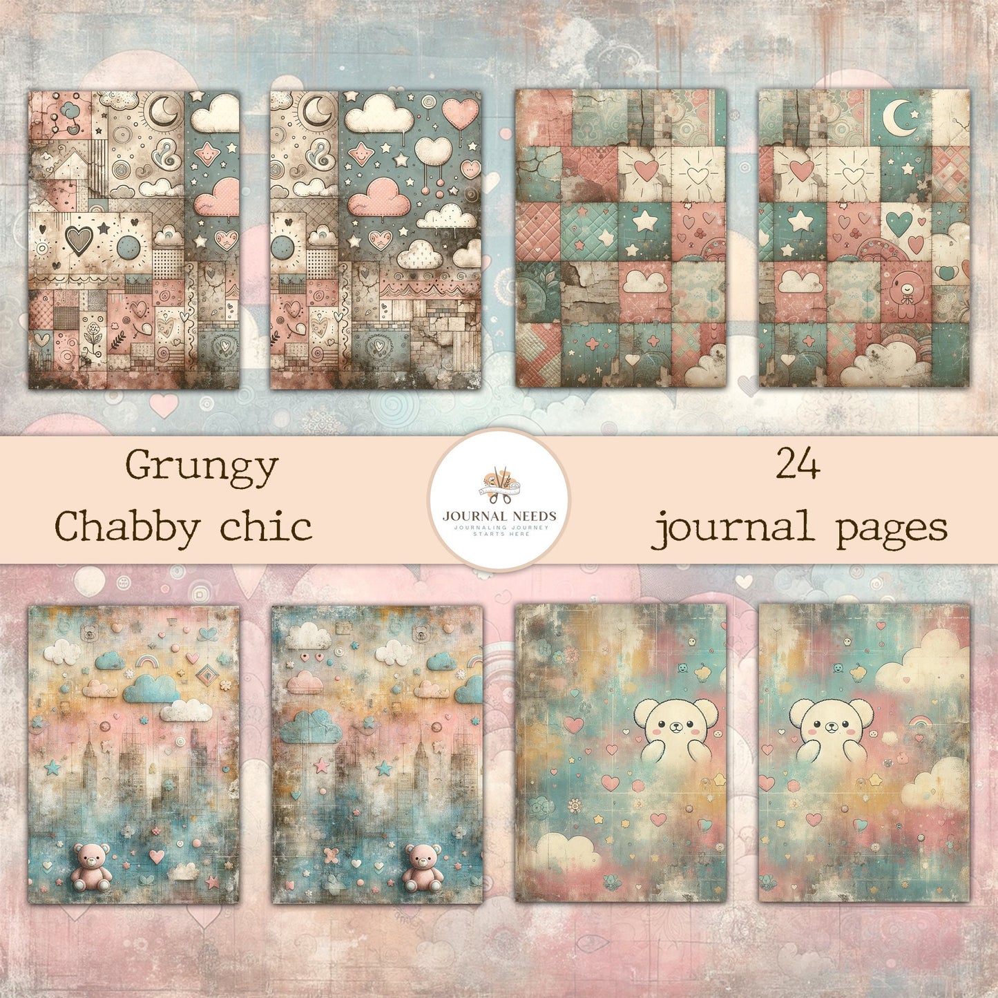Grungy Chubby Chic Papers: 24 Rustic Charm Infused Sheets for Your Junk Journals and Craft Projects vintage pages