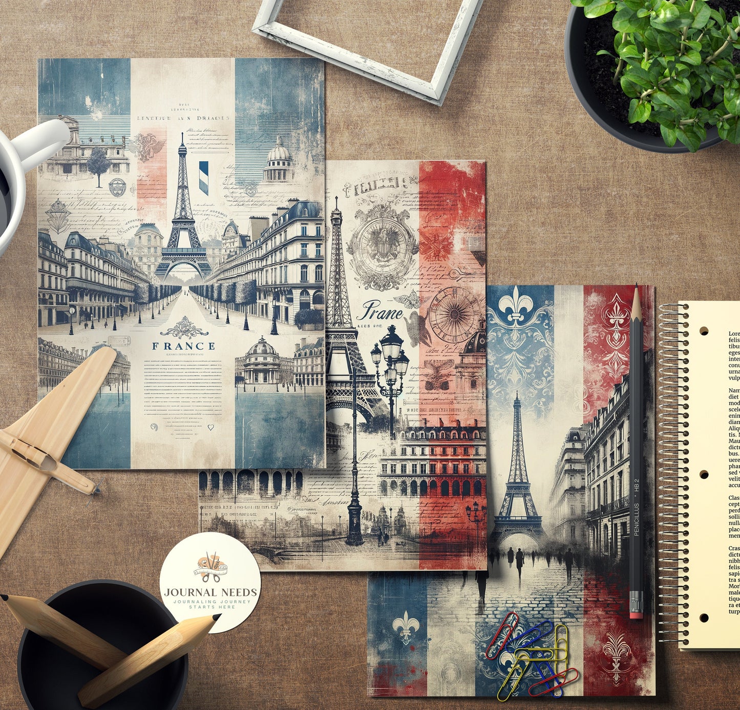 Vintage Paris Grunge: 10-Page Digital Collection for Scrapbooking and Junk Journaling - High-Quality JPG & PDF - Junk Journal Pages - French