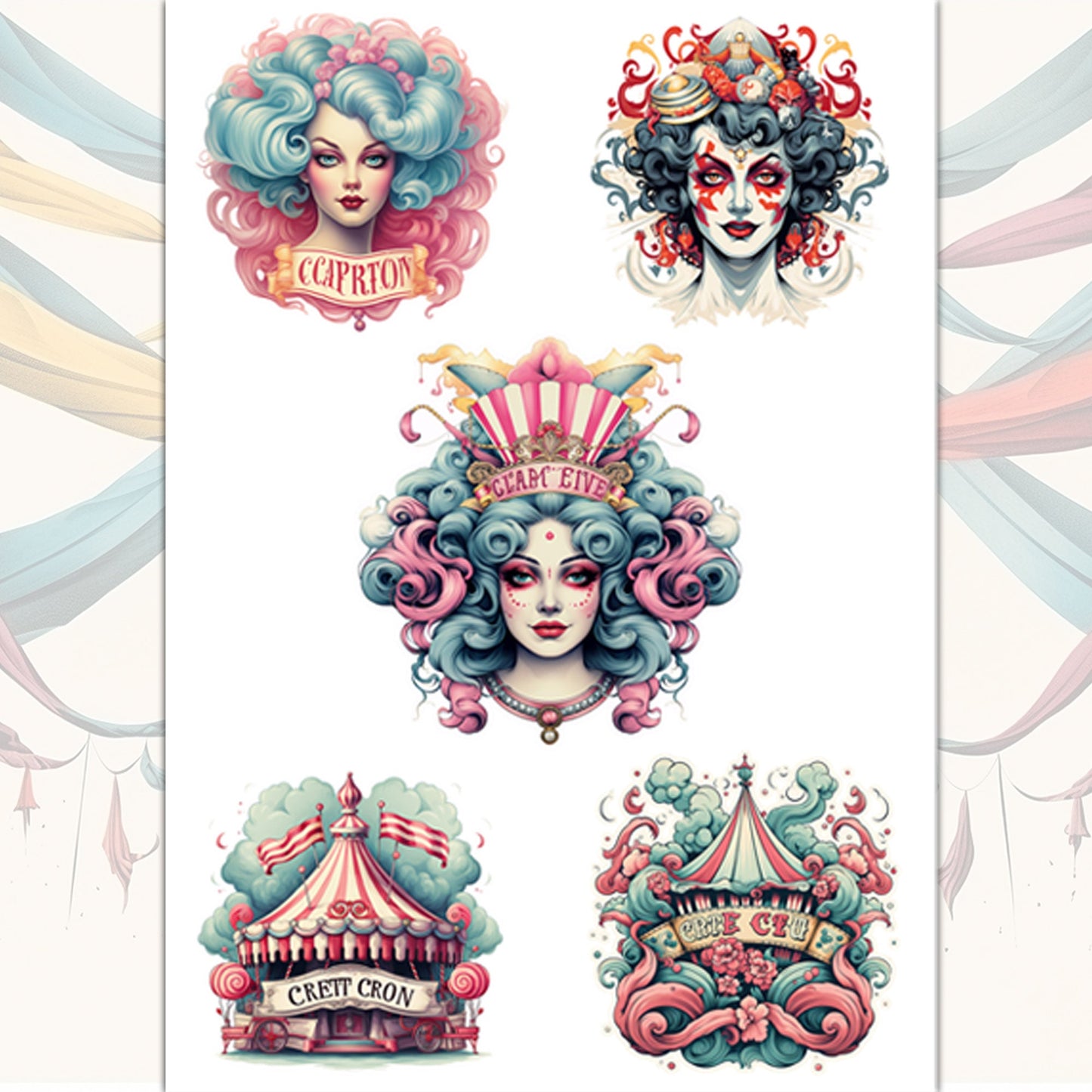 Vintage Spooky Circuses Printable Collection: 52 Sheets - PDF, PNG, JPG for Creative Journals and Crafts