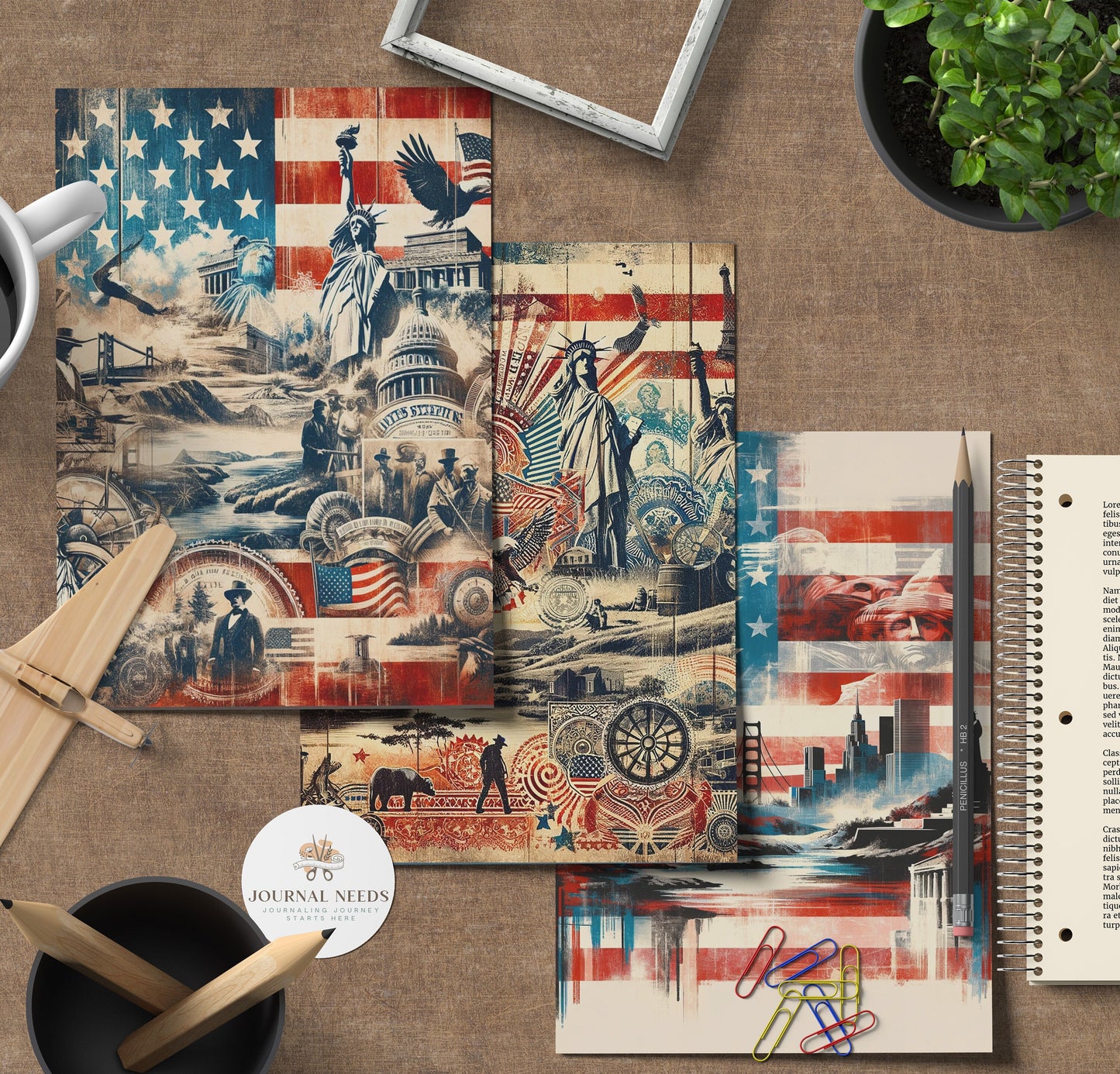 Vintage Americana Grunge: 15-Page Digital Collection for Scrapbooking and Junk Journaling - JPG & PDF - junk journal pages - united states