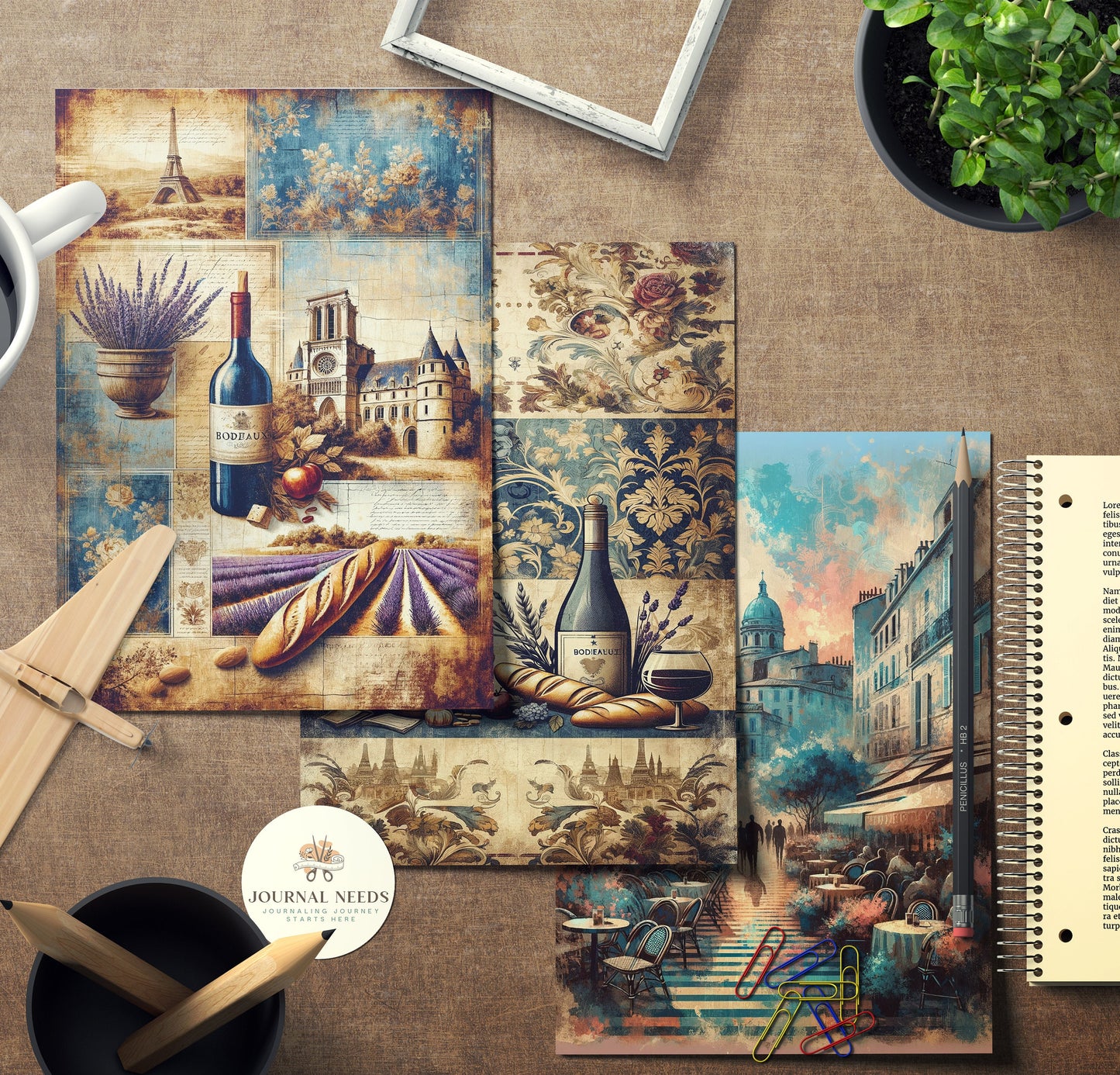 Vintage Paris Grunge: 10-Page Digital Collection for Scrapbooking and Junk Journaling - High-Quality JPG & PDF - Junk Journal Pages - French