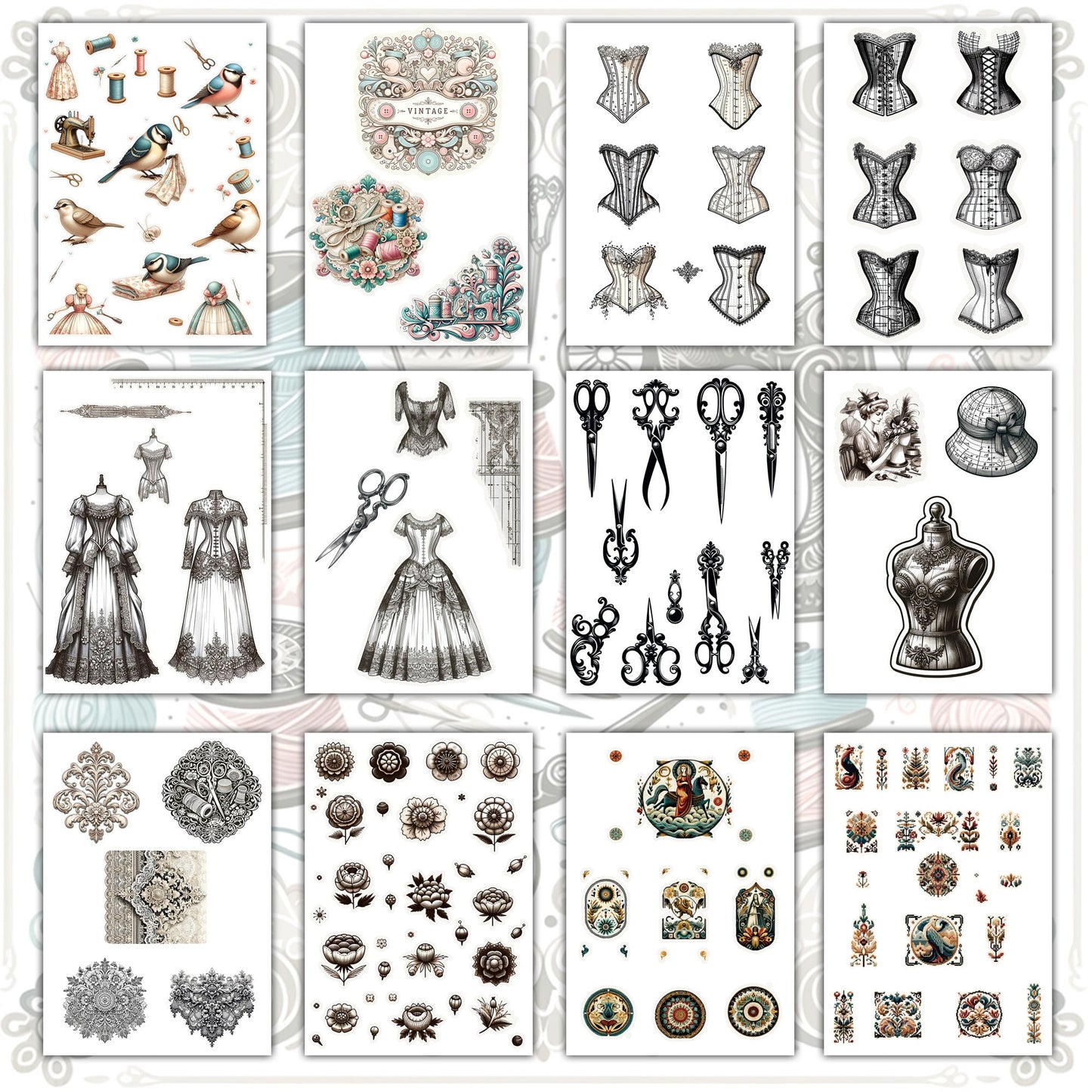 Digital Vintage Sewing Bundle: Men, Women, Dresses, Suits, 62+ Pages (JPG, PNG, PDF), Perfect for Junk Journaling & Scrapbooking