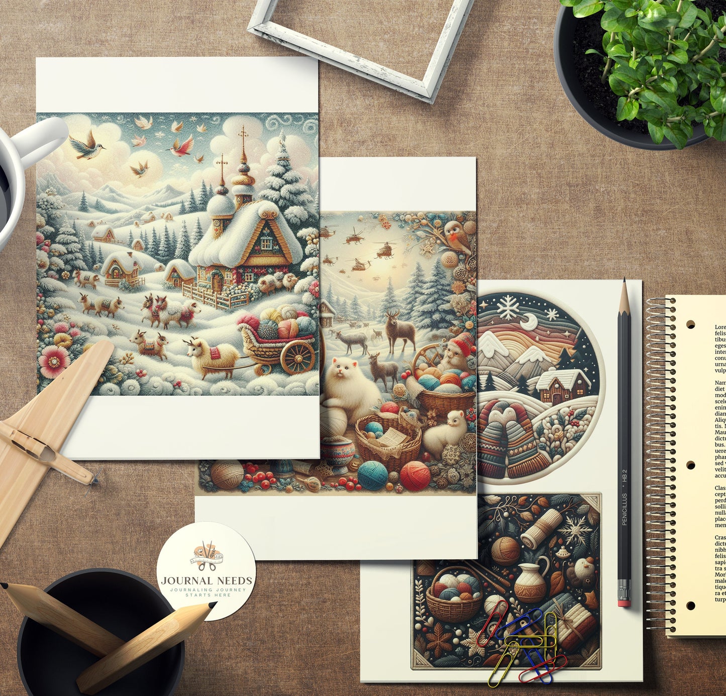 Winter Warmth & Comfort Stickers: Pyjamas, Animals, Fireplace, Hot Drinks, People, Horse Carriages. 42 Pages in PDF, PNG, JPG for Cozy Vibes