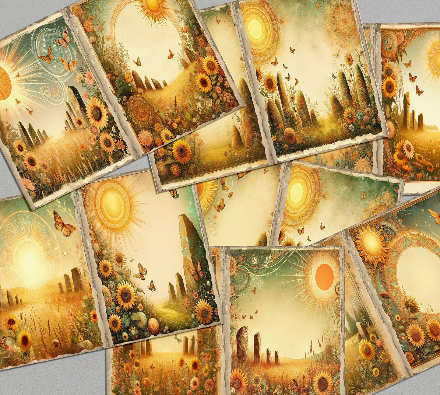 Mystic Enchantments: Sunlit Meadows and Moonlit Forests Collection ,junk journaling backgrounds , vintage journal pages for junk journaling