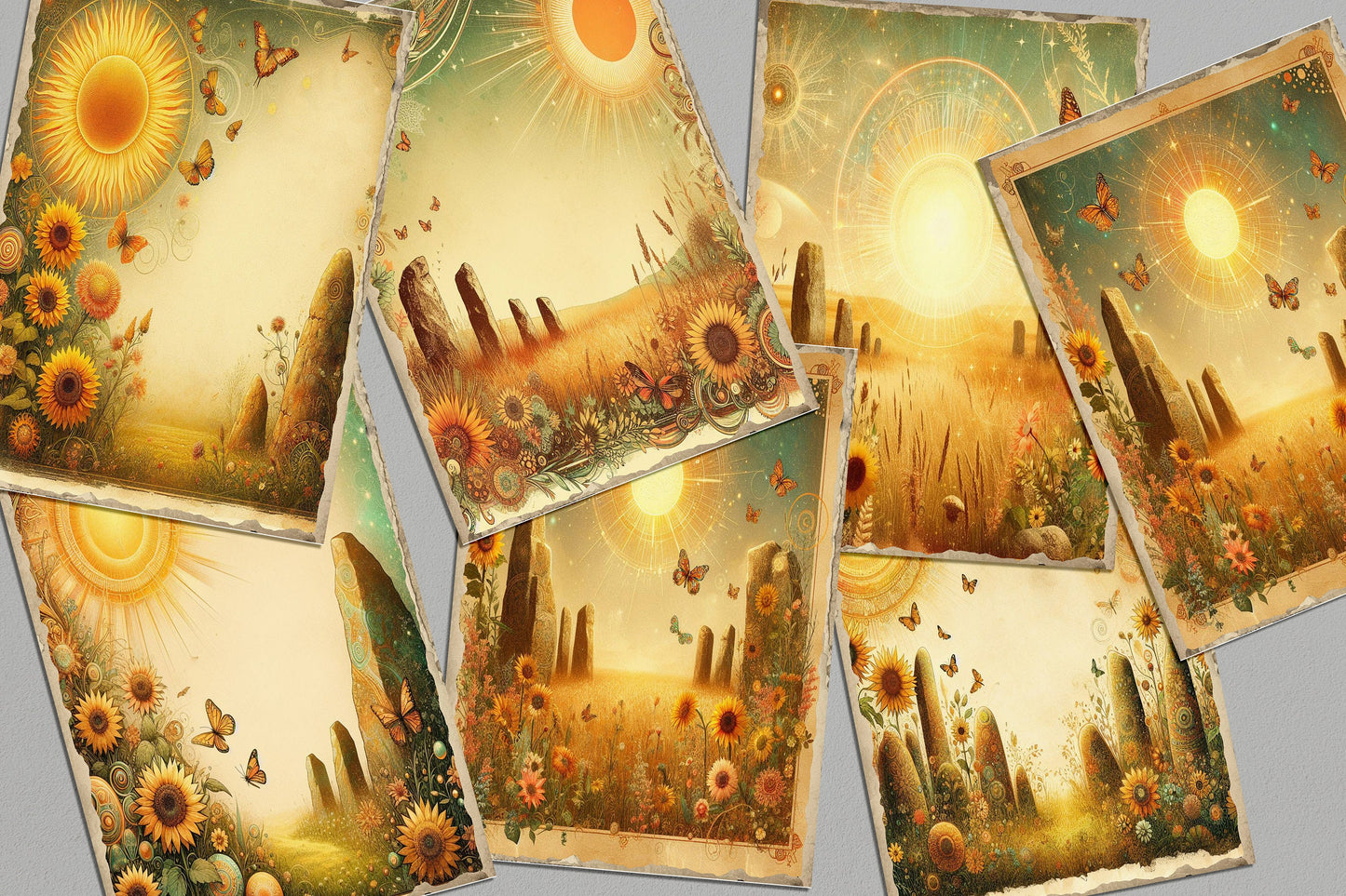 Mystic Enchantments: Sunlit Meadows and Moonlit Forests Collection ,junk journaling backgrounds , vintage journal pages for junk journaling