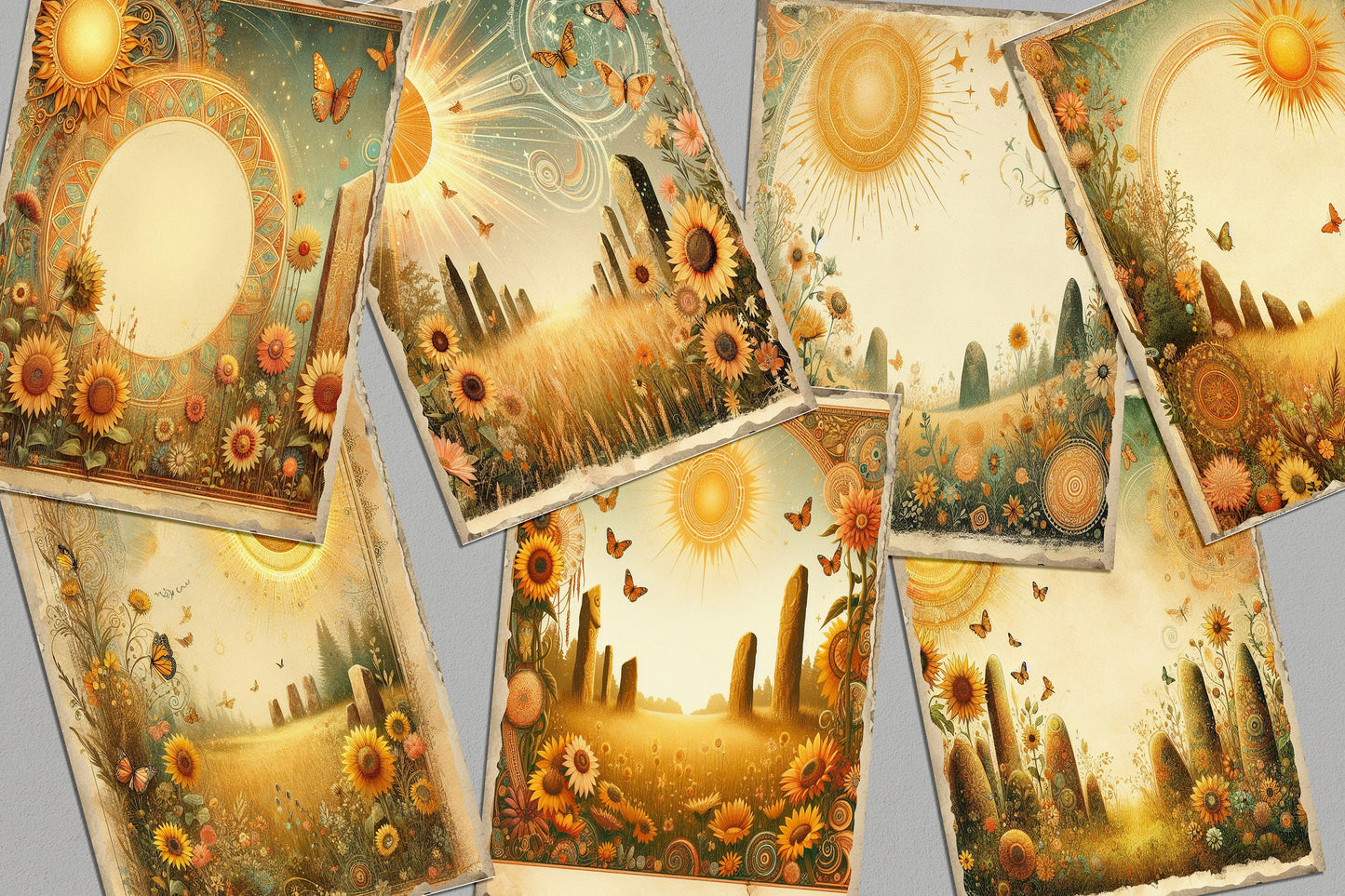 Mystic Enchantments: Sunlit Meadows and Moonlit Forests Collection ,junk journaling backgrounds , vintage journal pages for junk journaling