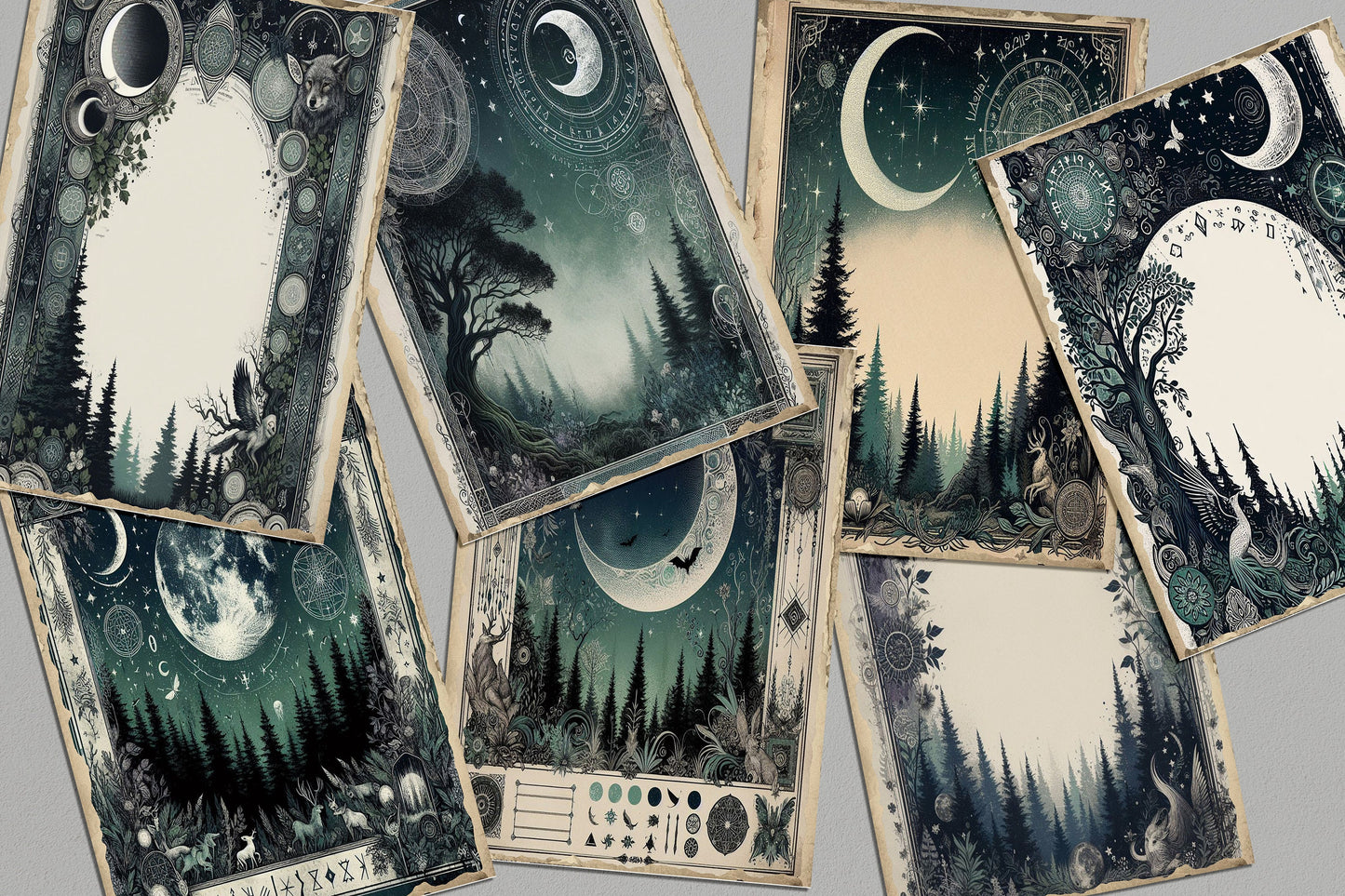 Mystic Enchantments: Sunlit Meadows and Moonlit Forests Collection ,junk journaling backgrounds , vintage journal pages for junk journaling