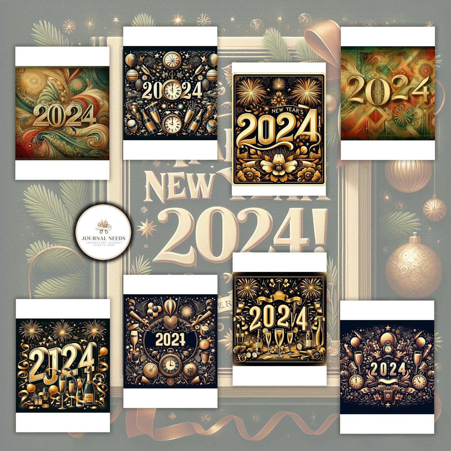 Vintage New Year: 46 pages of nostalgic backgrounds for junk journaling and scrapbooking. PDF and JPG formats. Capture timeless moments.