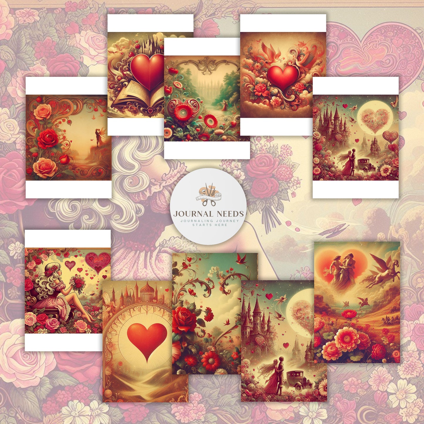 Boho Love Bliss: Vintage Rustic Valentine's Journal Pages, Digital Papers for Scrapbooking, Printable Delight