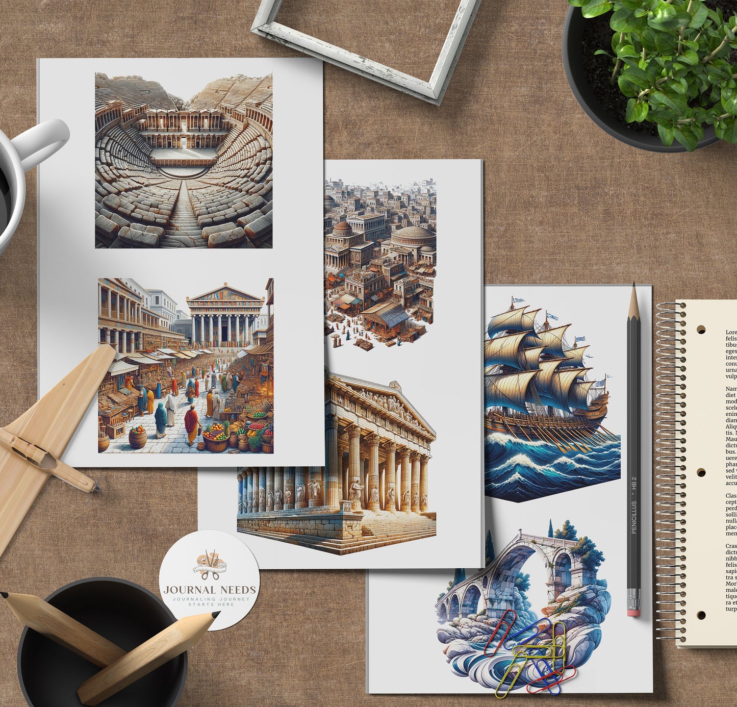 Ancient Greek Elegance: Dive into 55 pages of vintage stickers, backgrounds featuring women, men, animals, flowers, and more. PDF,PNG, JPG