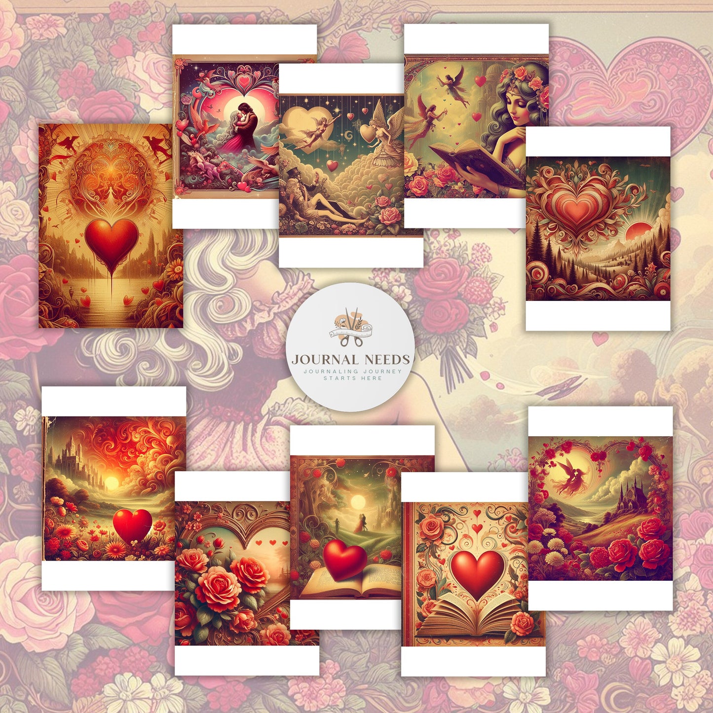 Boho Love Bliss: Vintage Rustic Valentine's Journal Pages, Digital Papers for Scrapbooking, Printable Delight