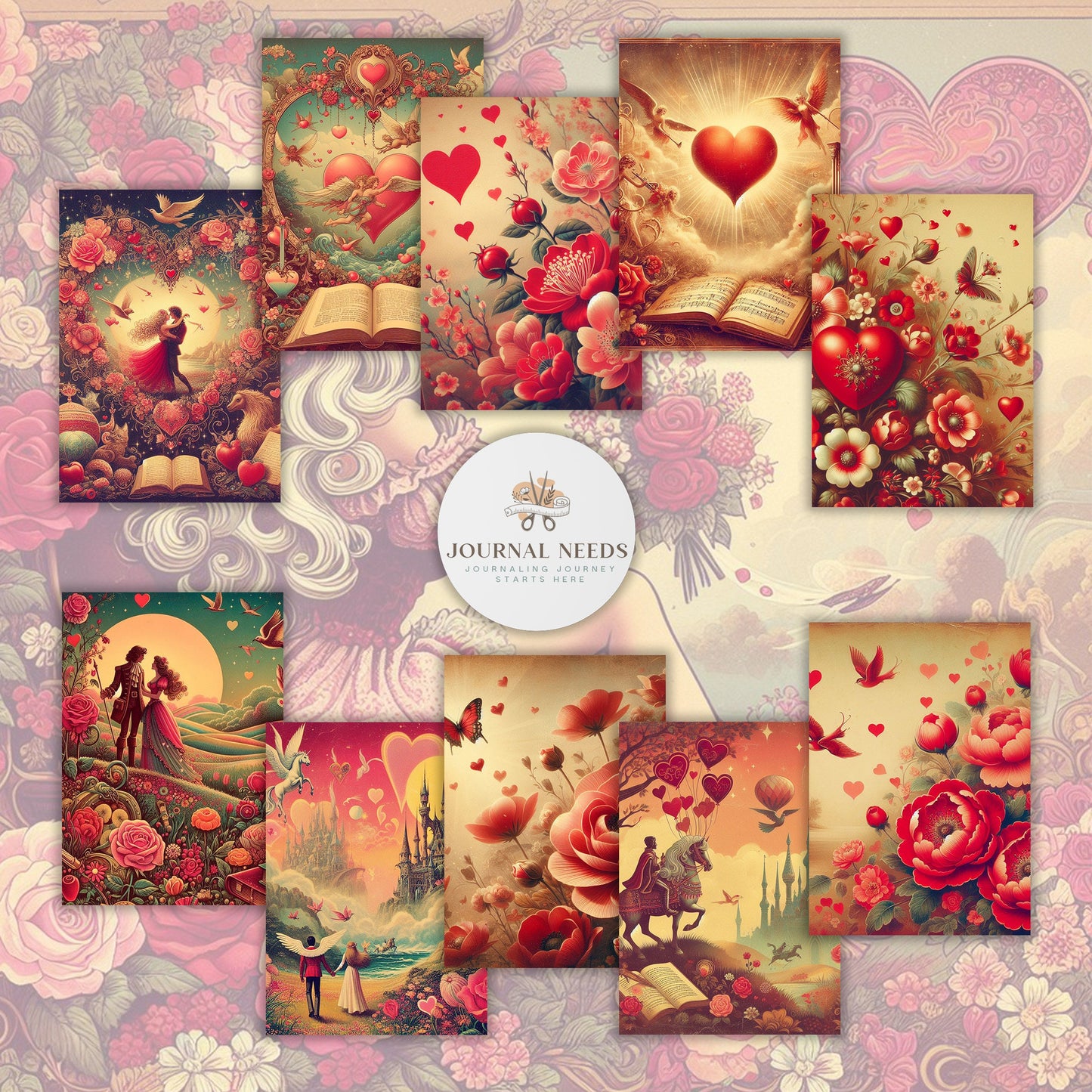 Boho Love Bliss: Vintage Rustic Valentine's Journal Pages, Digital Papers for Scrapbooking, Printable Delight
