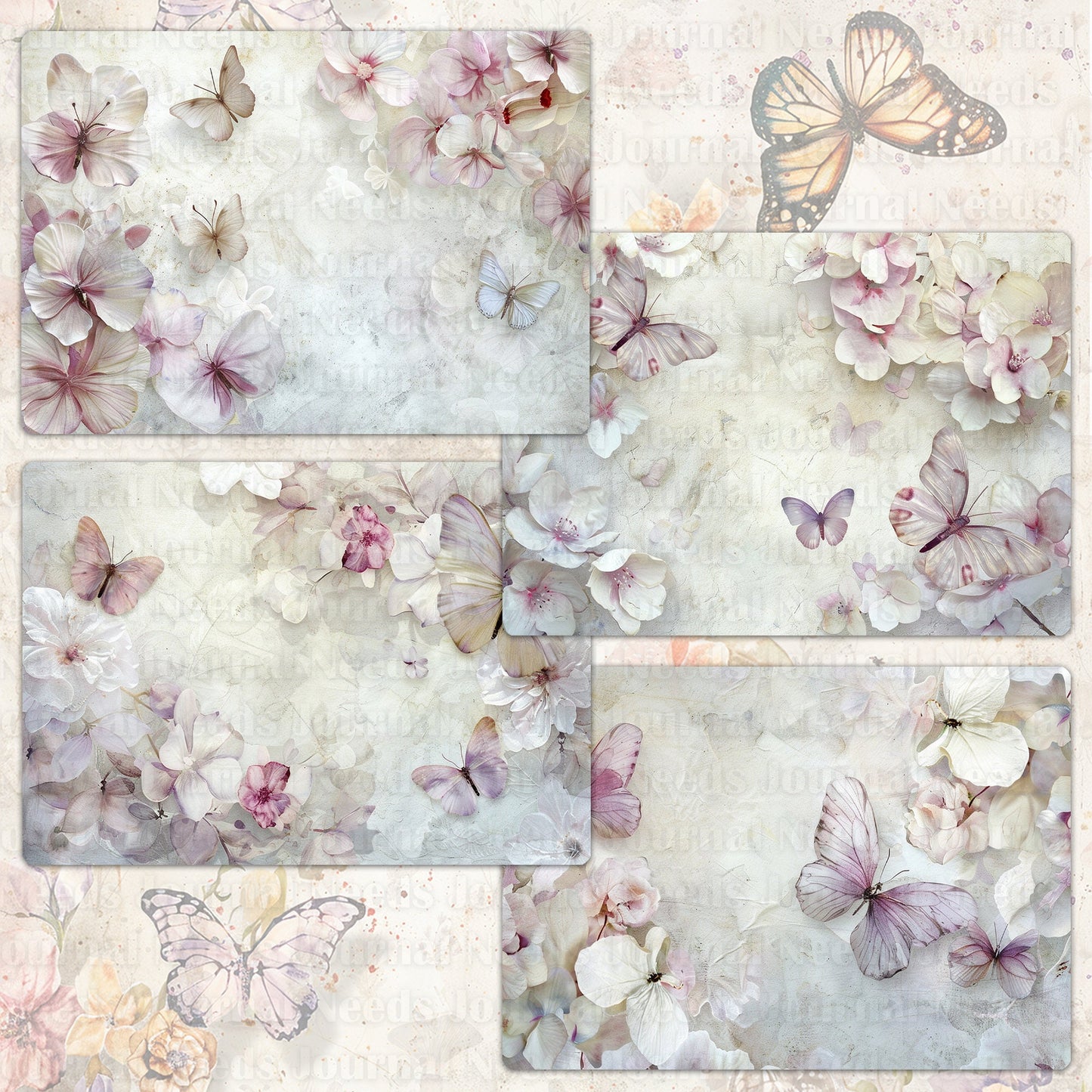 BRUSHED BUTTERFLY SPIRIT . 40 floral background papers for junk journal and scrapbook , digital download, collage sheets folded A4 size