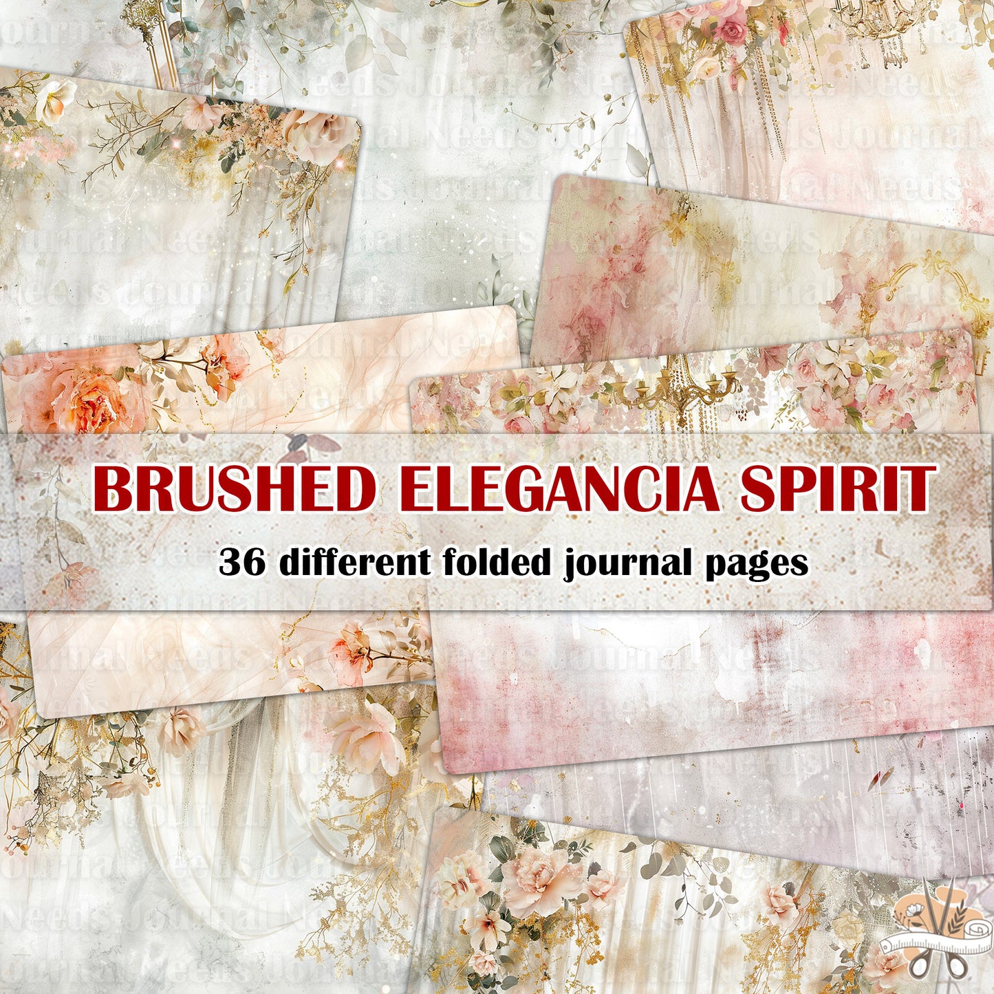 BRUSHED ELEGANCIA SPIRIT . 40 floral background papers for junk journal and scrapbook , digital download, collage sheets folded A4 size