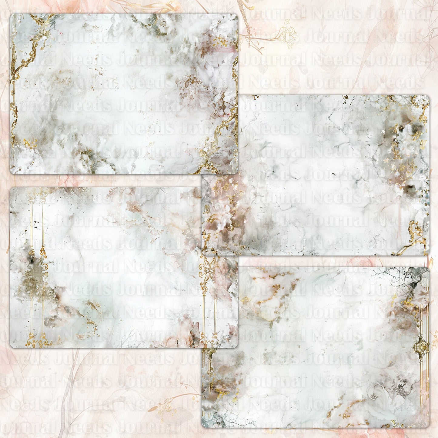 BRUSHED ELEGANCIA SPIRIT . 40 floral background papers for junk journal and scrapbook , digital download, collage sheets folded A4 size