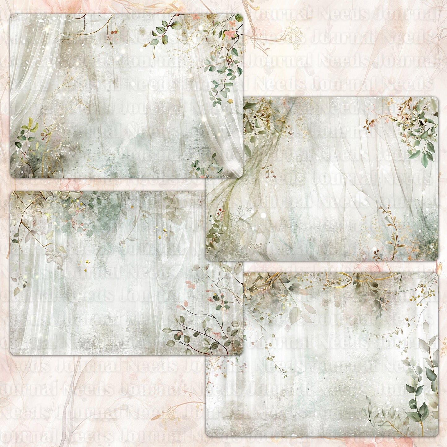 BRUSHED ELEGANCIA SPIRIT . 40 floral background papers for junk journal and scrapbook , digital download, collage sheets folded A4 size