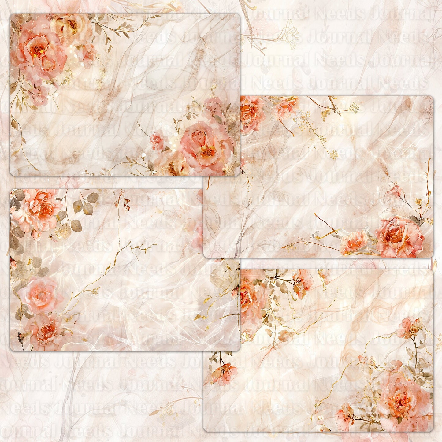 BRUSHED ELEGANCIA SPIRIT . 40 floral background papers for junk journal and scrapbook , digital download, collage sheets folded A4 size