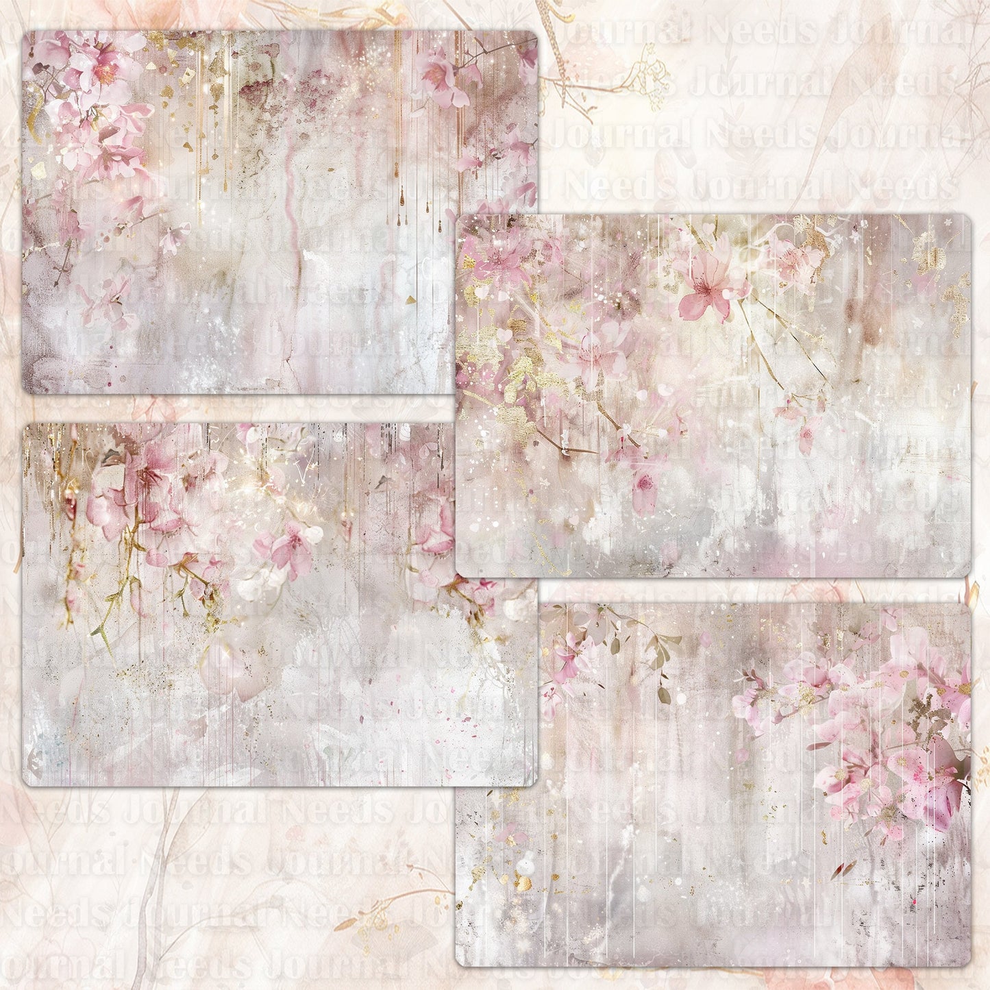 BRUSHED ELEGANCIA SPIRIT . 40 floral background papers for junk journal and scrapbook , digital download, collage sheets folded A4 size
