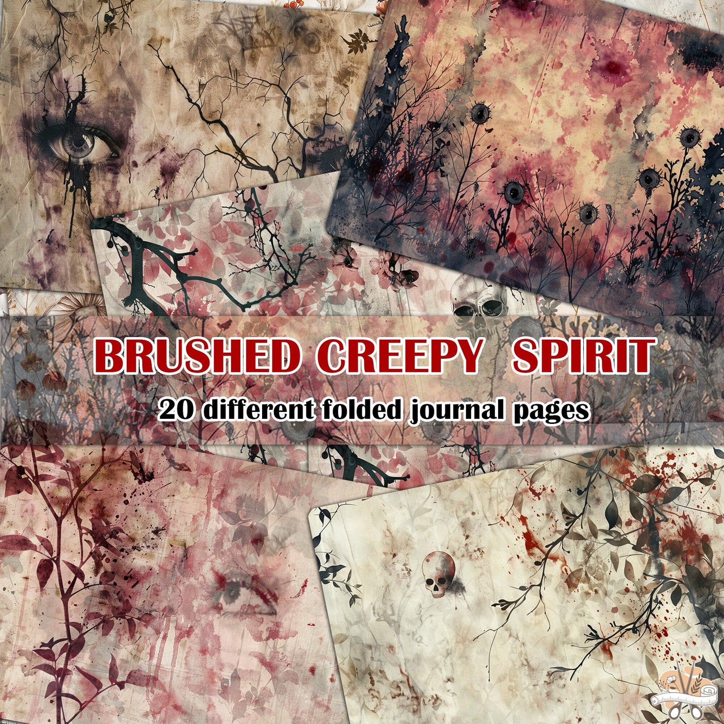 BRUSHED CREEPY SPIRIT . 20 Gothic background papers for junk journal and scrapbook , digital download, collage sheets folded A4 size