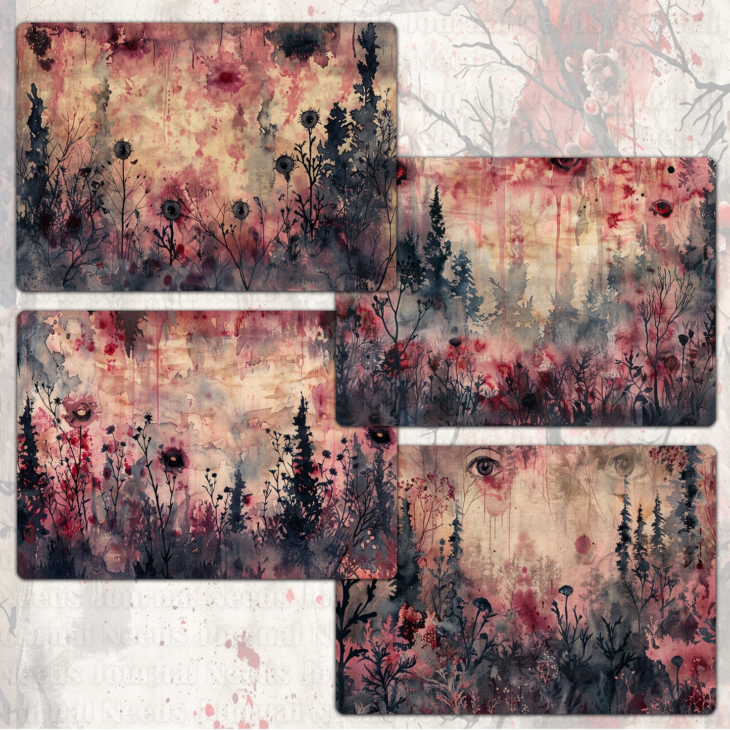BRUSHED CREEPY SPIRIT . 20 Gothic background papers for junk journal and scrapbook , digital download, collage sheets folded A4 size