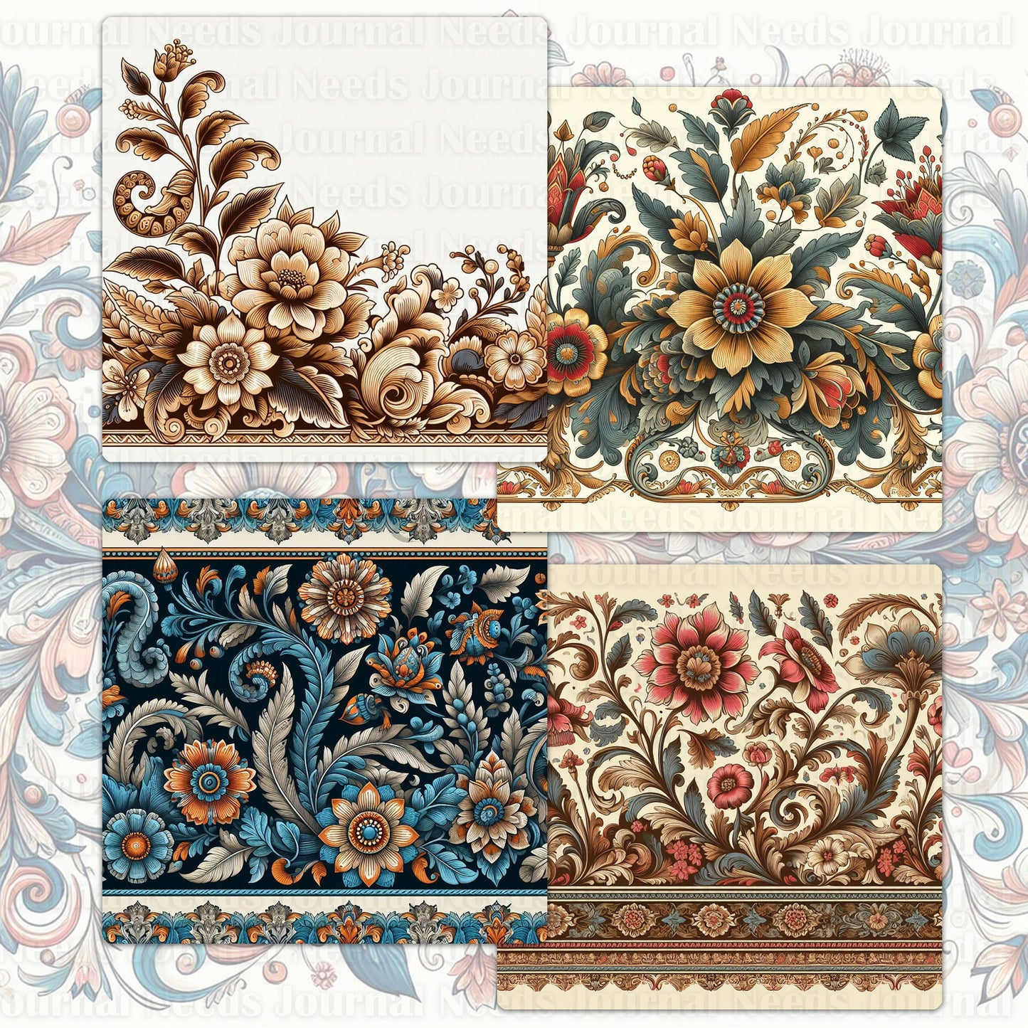 BRUSHED FLOWERS SPIRIT 02. 32 floral background papers for junk journal and scrapbook , digital download, collage sheets folded