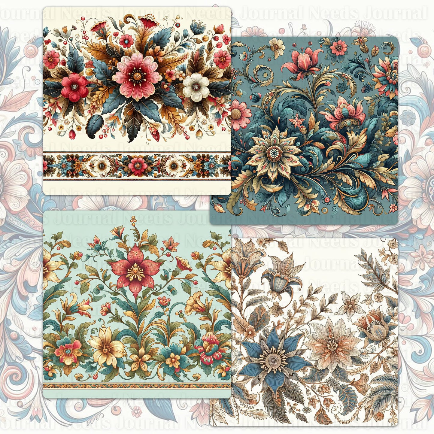 BRUSHED FLOWERS SPIRIT 02. 32 floral background papers for junk journal and scrapbook , digital download, collage sheets folded
