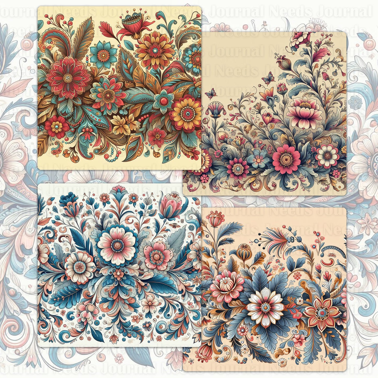 BRUSHED FLOWERS SPIRIT 02. 32 floral background papers for junk journal and scrapbook , digital download, collage sheets folded