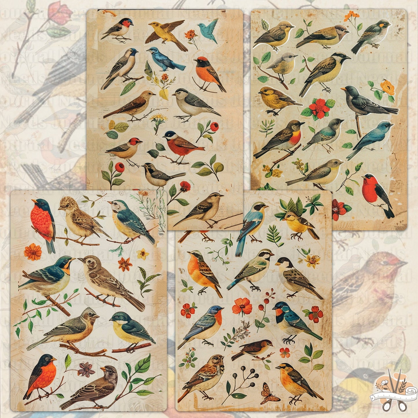 Vintage Bird Lover's Treasure : 24 Unique Journal Pages for Junk Journaling and Scrapbooking