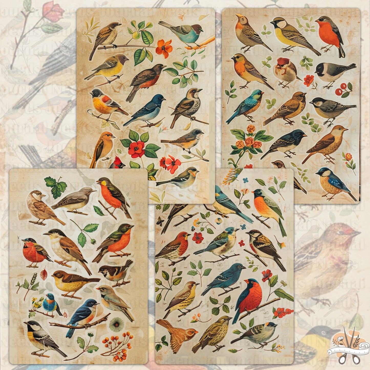 Vintage Bird Lover's Treasure : 24 Unique Journal Pages for Junk Journaling and Scrapbooking