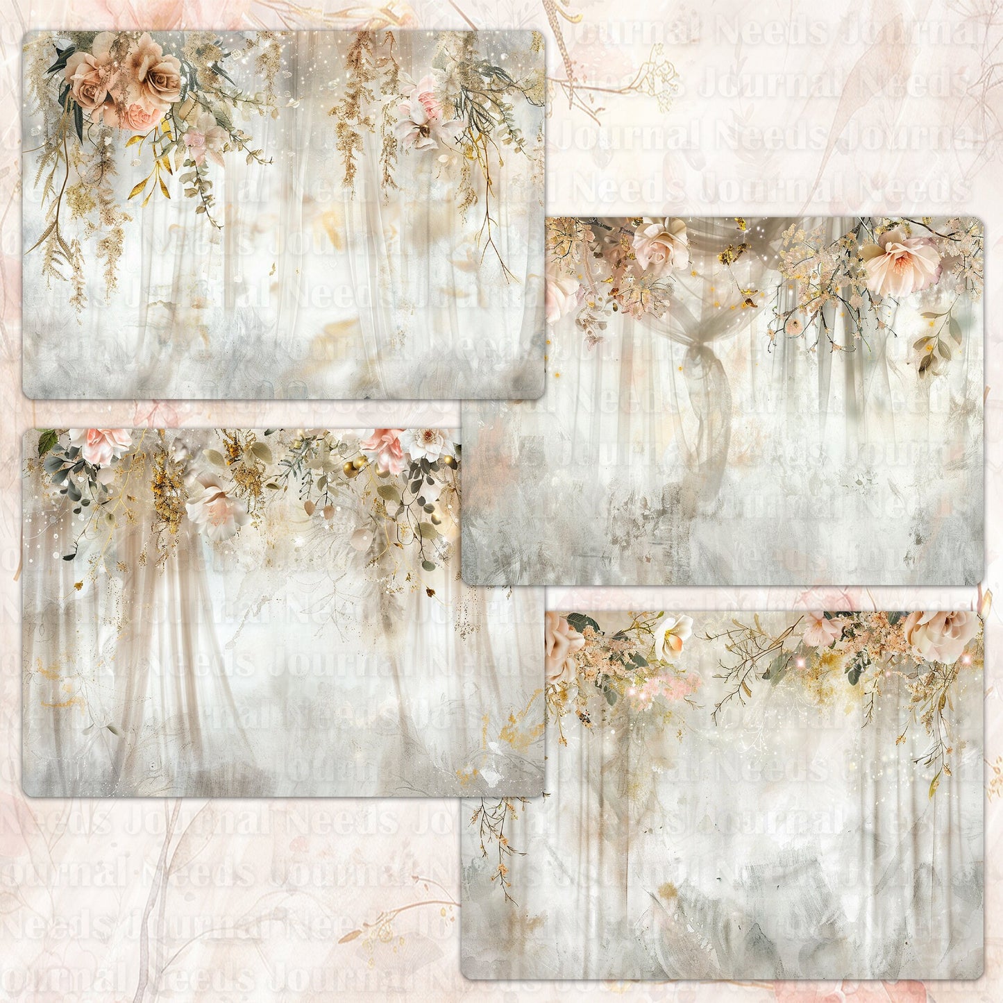 BRUSHED ELEGANCIA SPIRIT . 40 floral background papers for junk journal and scrapbook , digital download, collage sheets folded A4 size