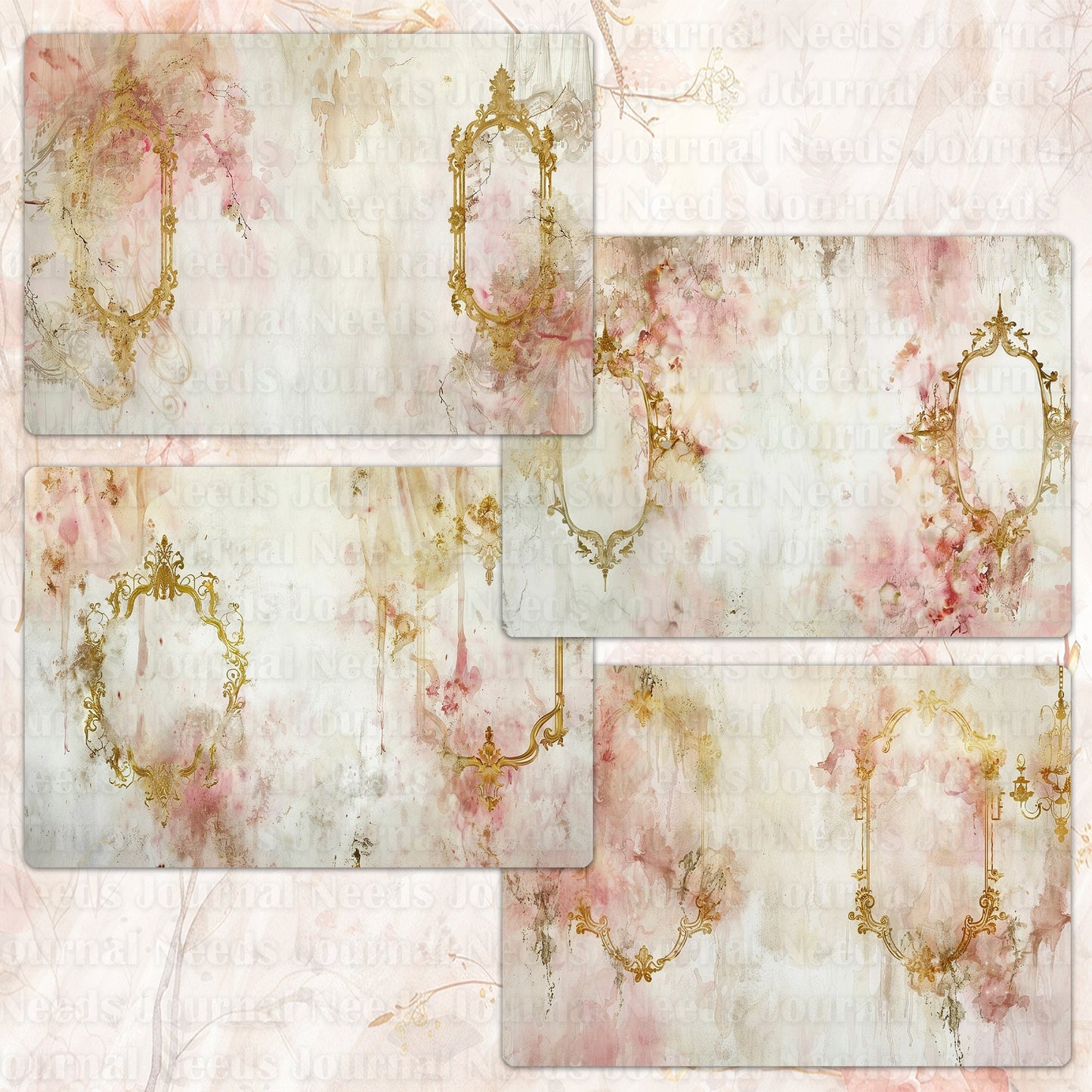 BRUSHED ELEGANCIA SPIRIT . 40 floral background papers for junk journal and scrapbook , digital download, collage sheets folded A4 size