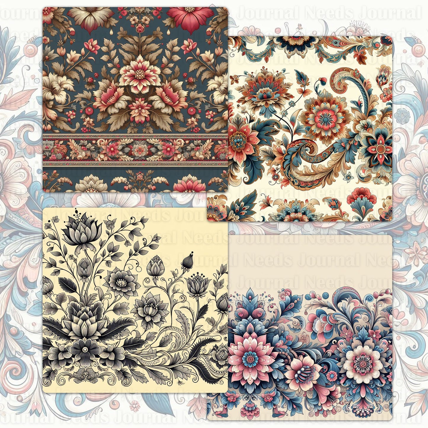BRUSHED FLOWERS SPIRIT 02. 32 floral background papers for junk journal and scrapbook , digital download, collage sheets folded