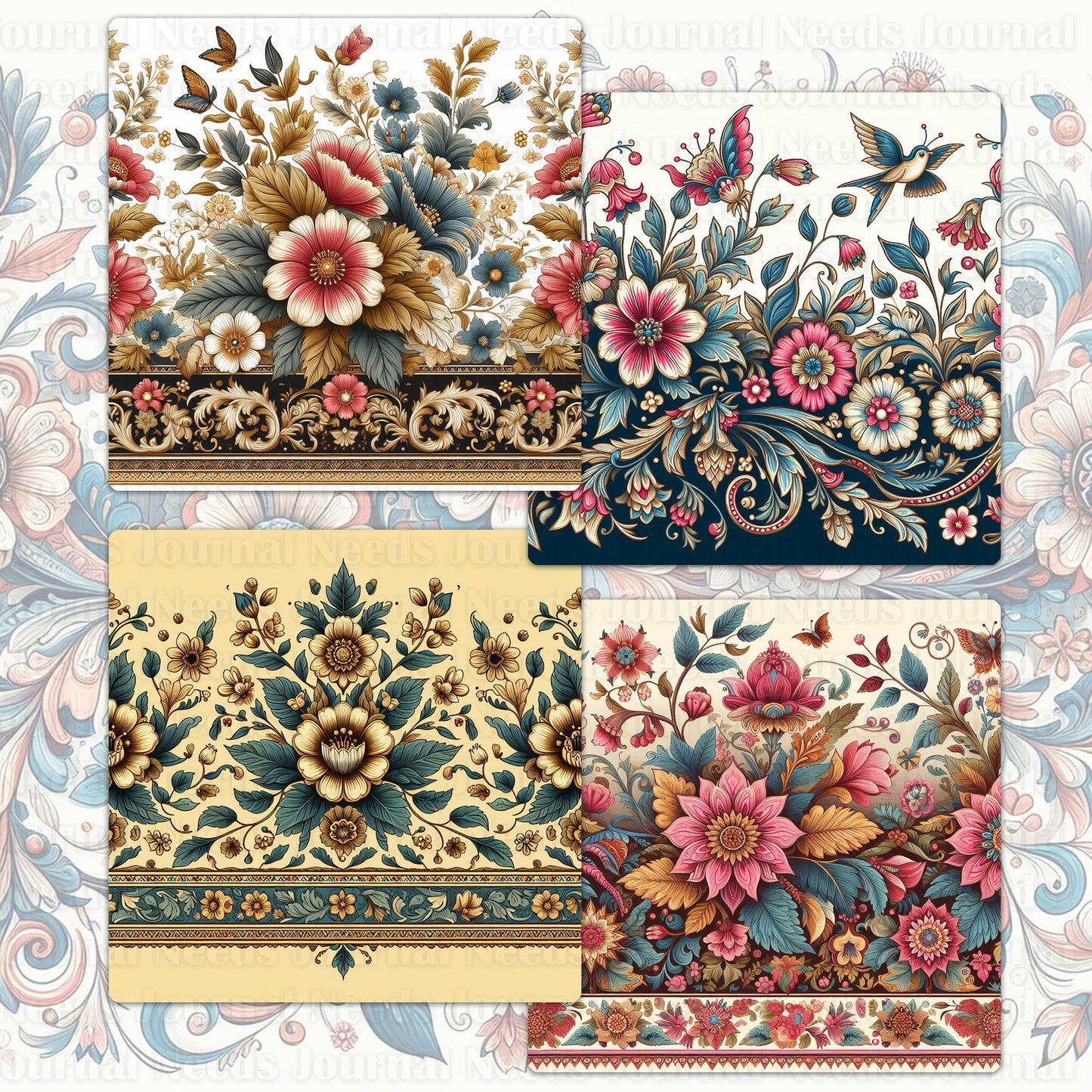 BRUSHED FLOWERS SPIRIT 02. 32 floral background papers for junk journal and scrapbook , digital download, collage sheets folded