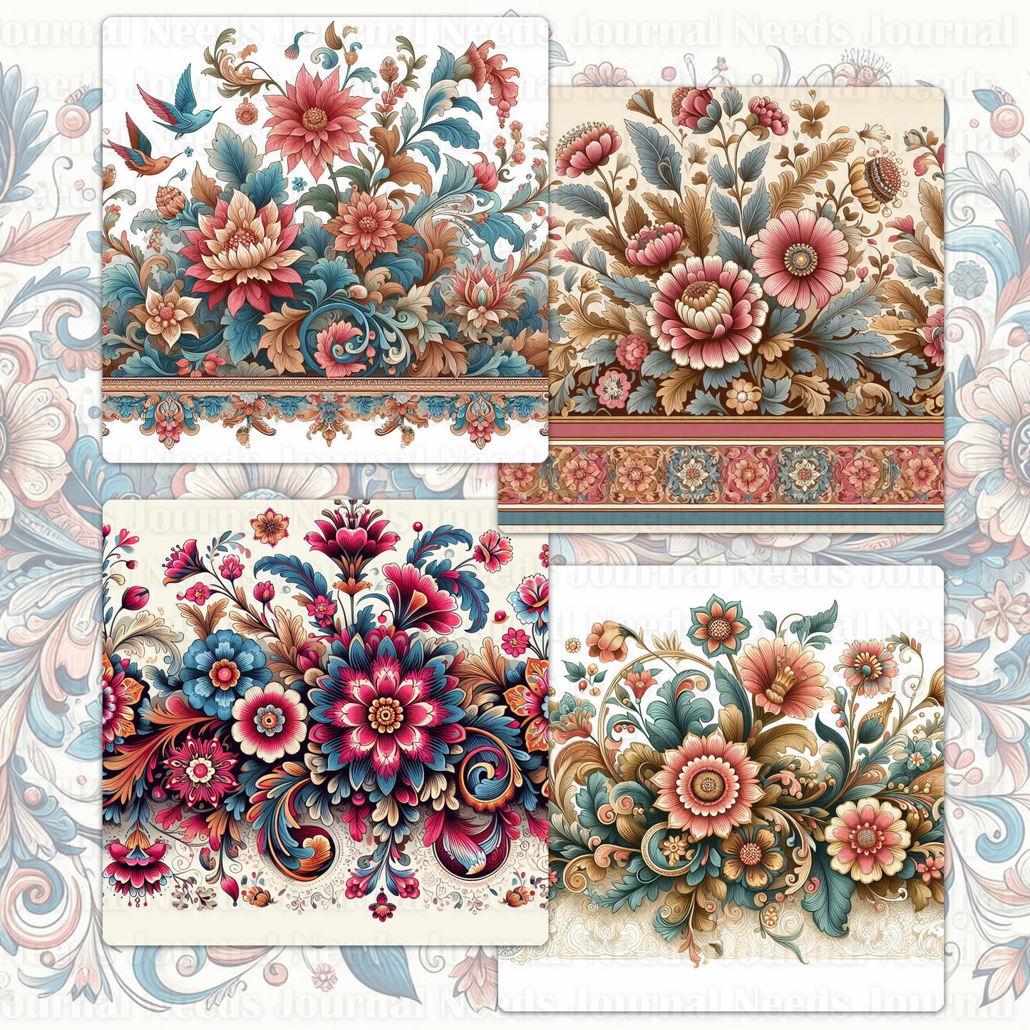 BRUSHED FLOWERS SPIRIT 02. 32 floral background papers for junk journal and scrapbook , digital download, collage sheets folded
