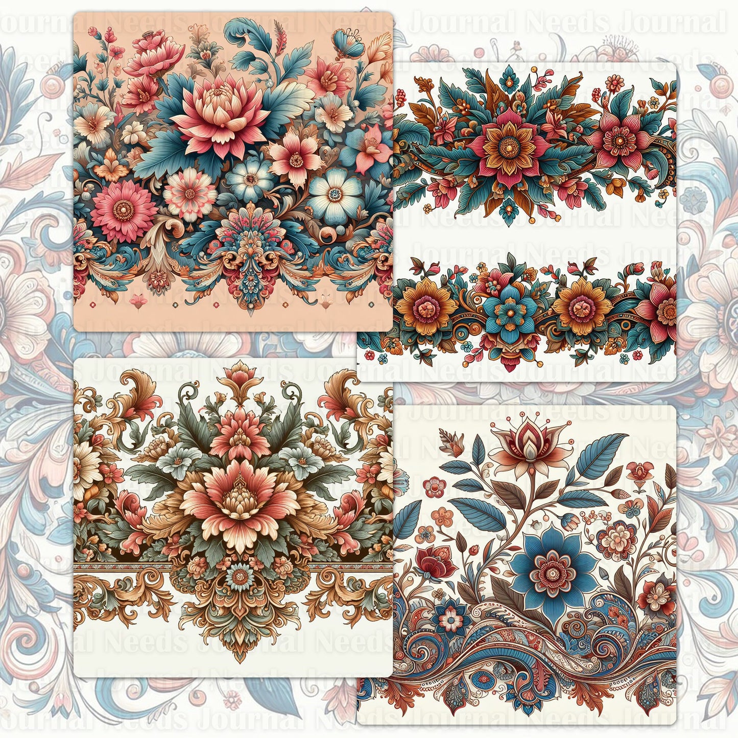 BRUSHED FLOWERS SPIRIT 02. 32 floral background papers for junk journal and scrapbook , digital download, collage sheets folded