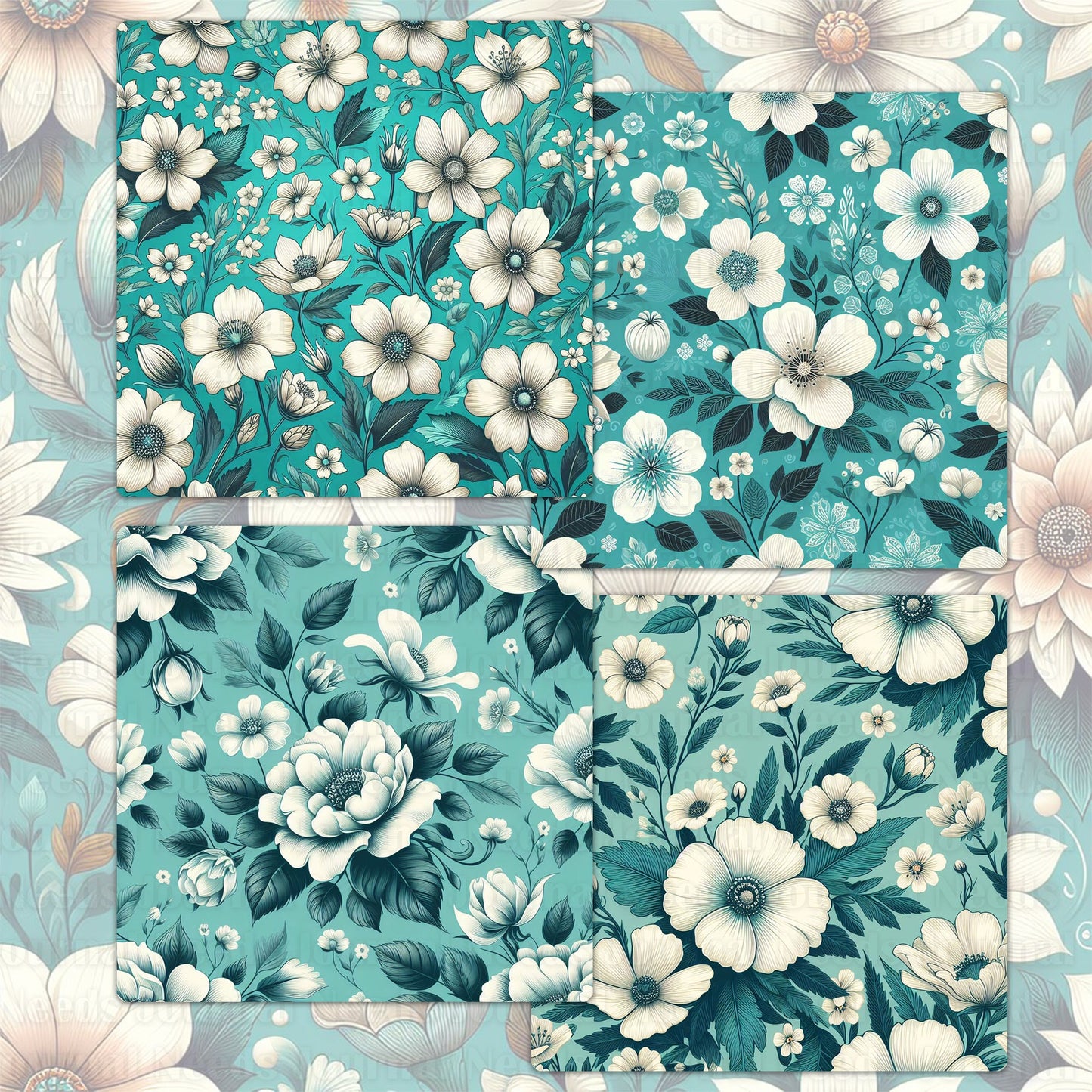 BRUSHED FLOWERS SPIRIT 03. 16 floral background papers for junk journal and scrapbook , digital download, collage sheets folded