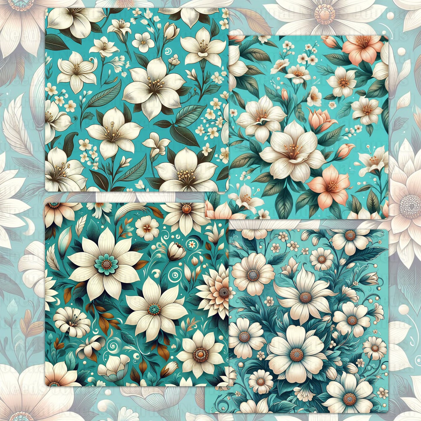BRUSHED FLOWERS SPIRIT 03. 16 floral background papers for junk journal and scrapbook , digital download, collage sheets folded