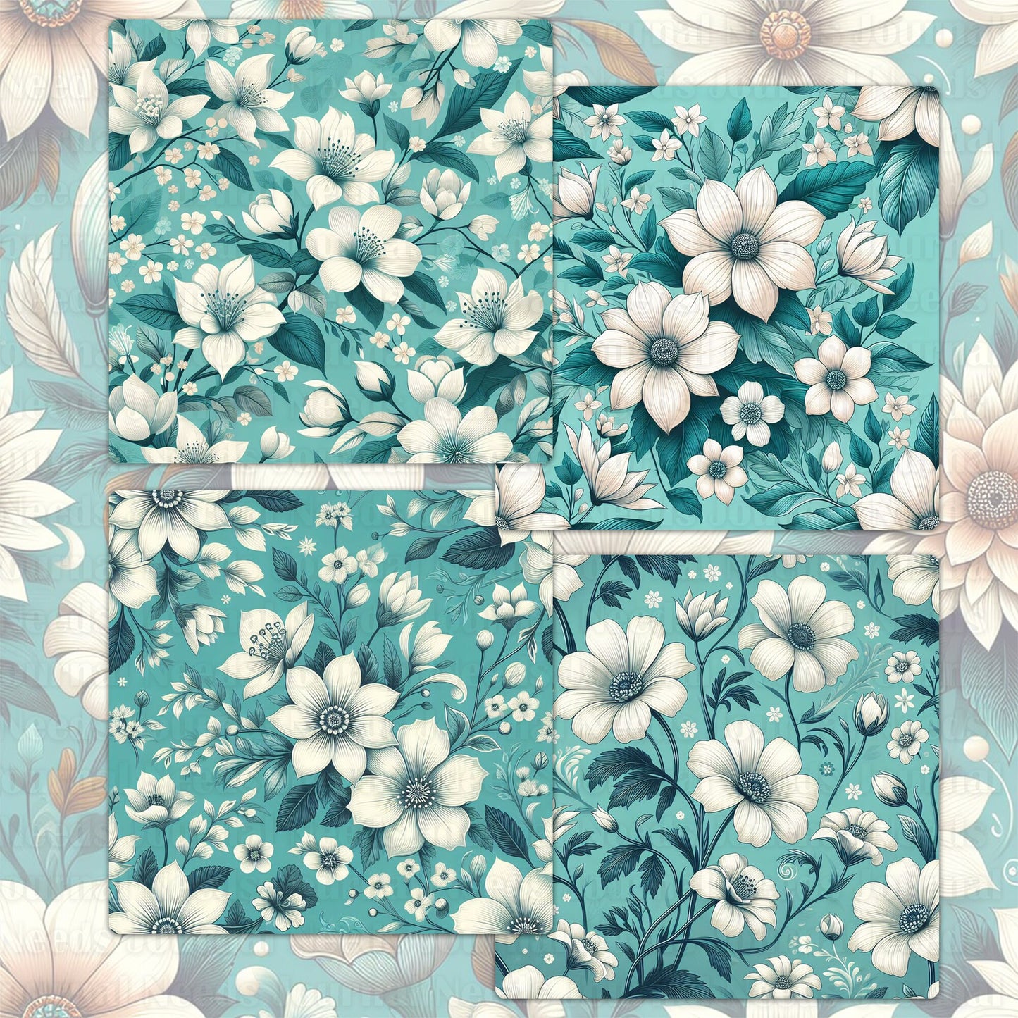BRUSHED FLOWERS SPIRIT 03. 16 floral background papers for junk journal and scrapbook , digital download, collage sheets folded