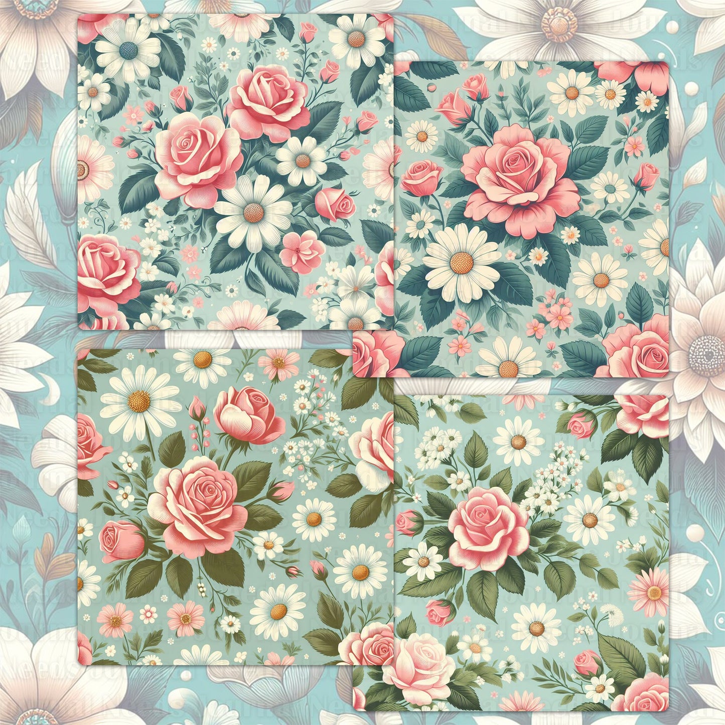 BRUSHED FLOWERS SPIRIT 03. 16 floral background papers for junk journal and scrapbook , digital download, collage sheets folded