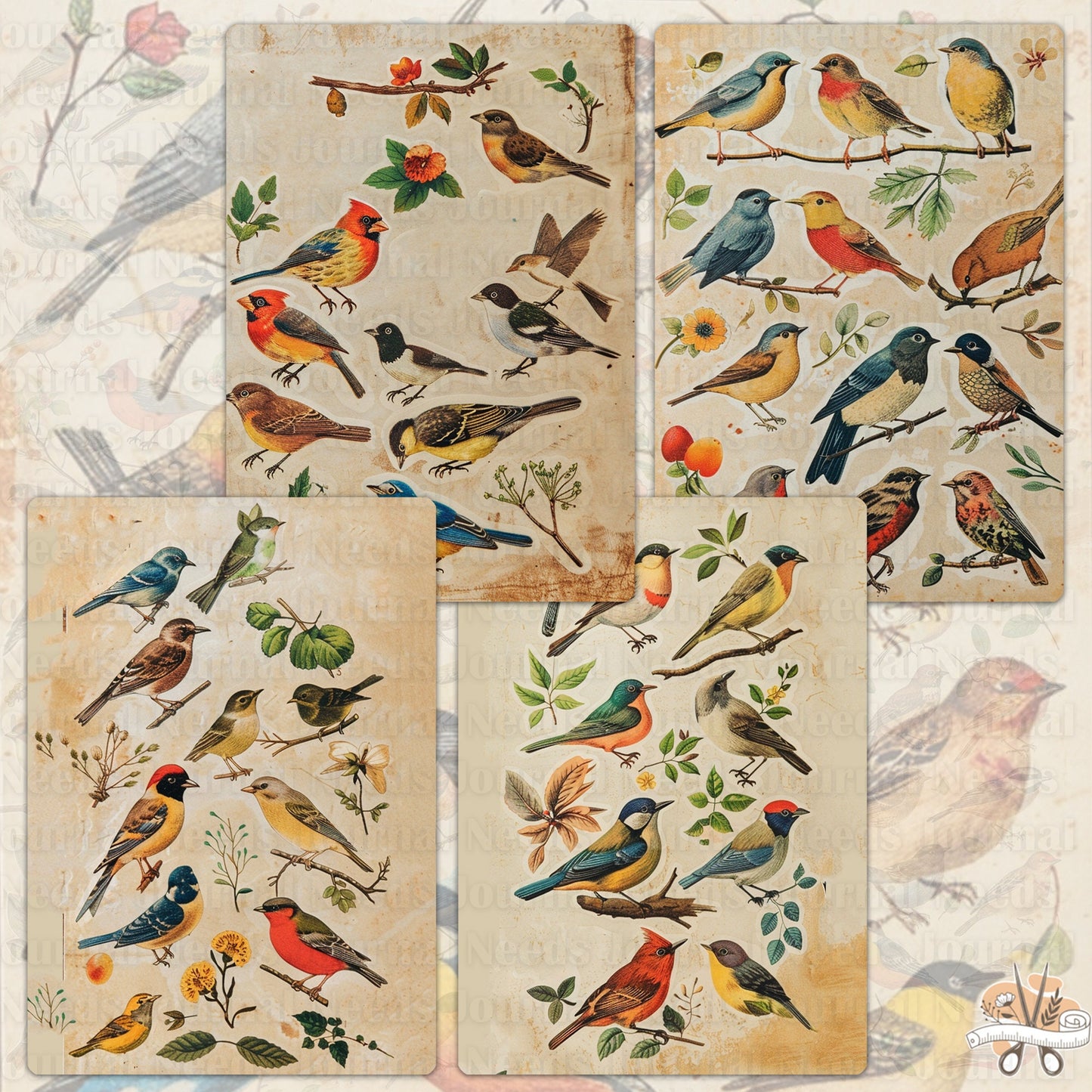 Vintage Bird Lover's Treasure : 24 Unique Journal Pages for Junk Journaling and Scrapbooking